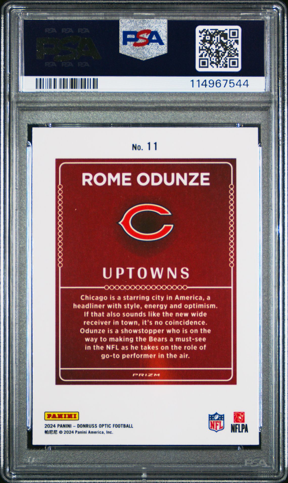 2024 Panini Donruss Optic Uptowns Rome Odunze #11 Mint 9 back