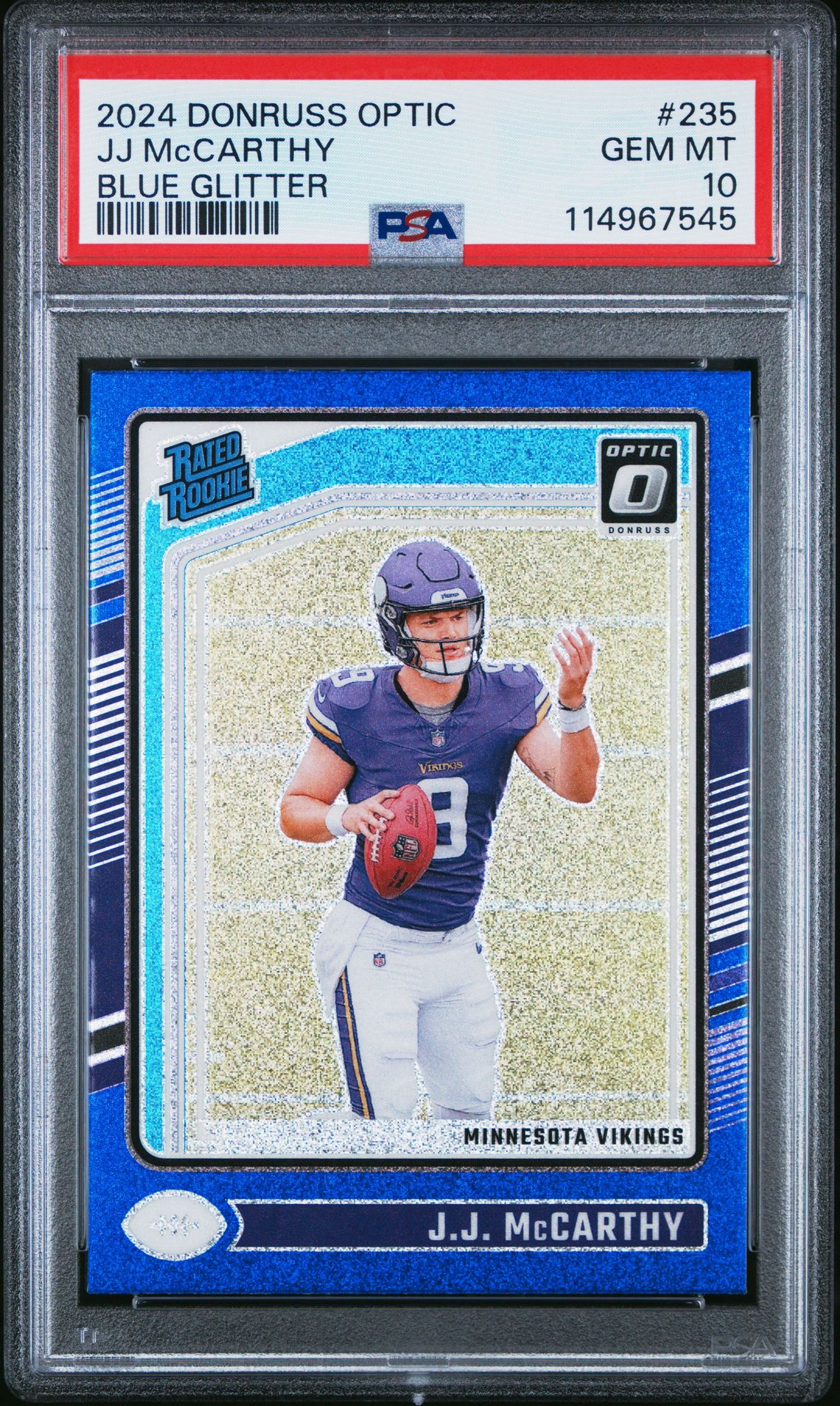 2024 Panini Donruss Optic Jj Mccarthy #235 (Blue Glitter) Gem Mt 10 front