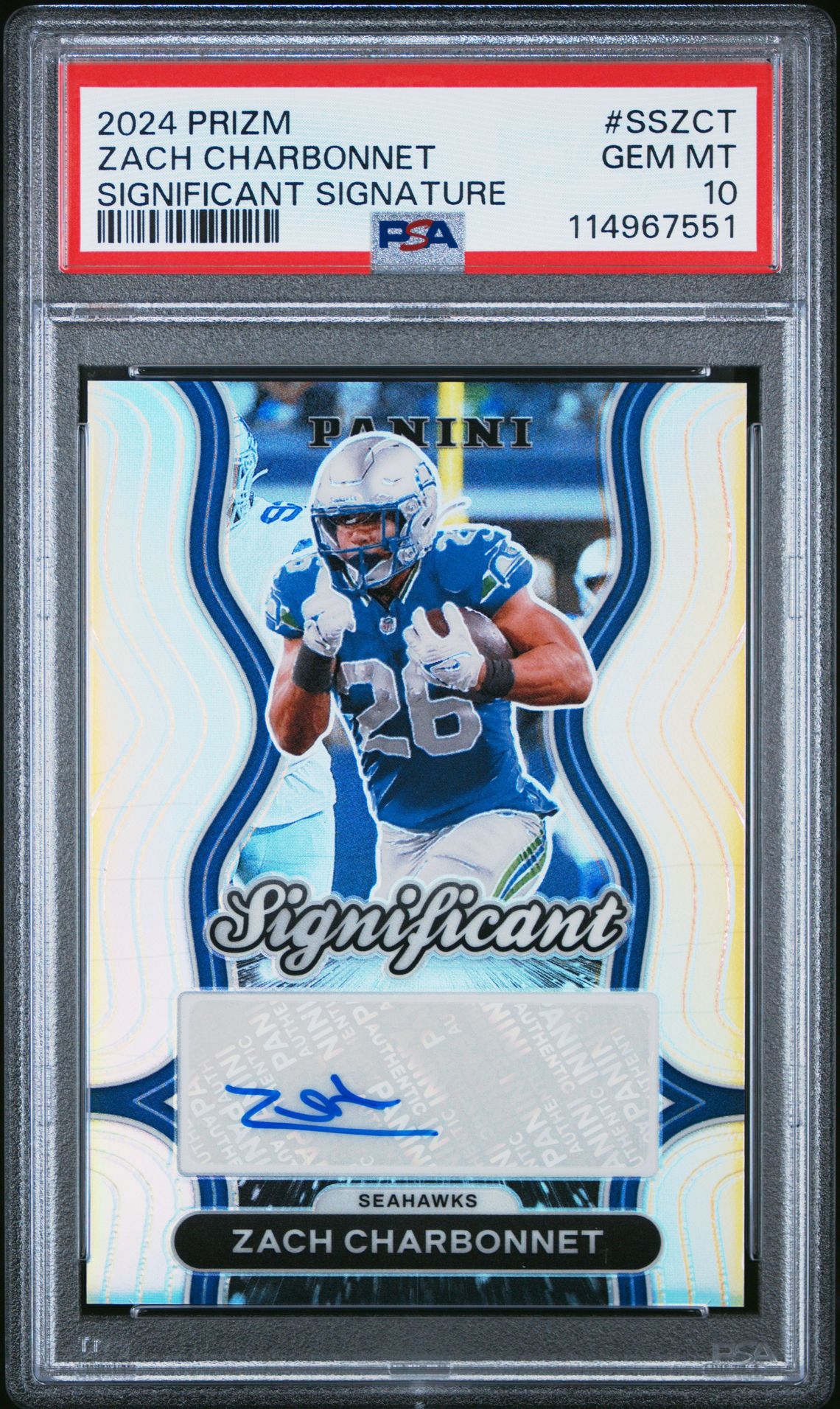 2024 Panini Prizm Significant Signatures Zach Charbonnet #Sszct Gem Mt 10 front