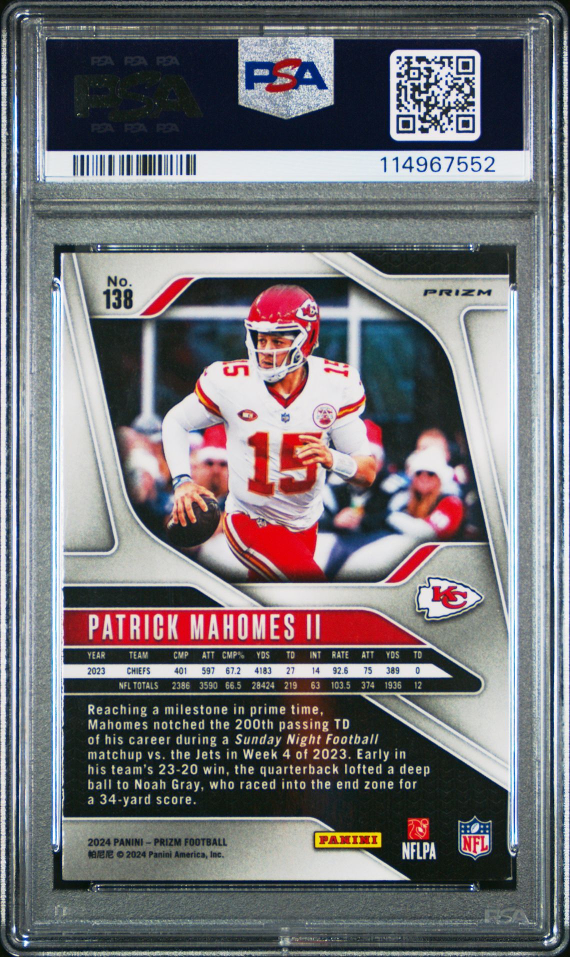 2024 Panini Prizm Patrick Mahomes Ii #138 (Silver Prizm) Mint 9 back