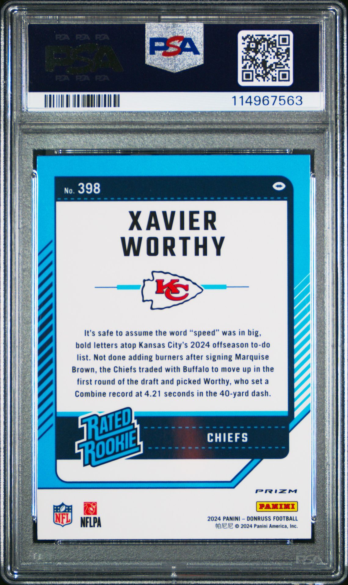 2024 Panini Donruss Xavier Worthy #398 (Optic Preview-Red Wave) Gem Mt 10 back