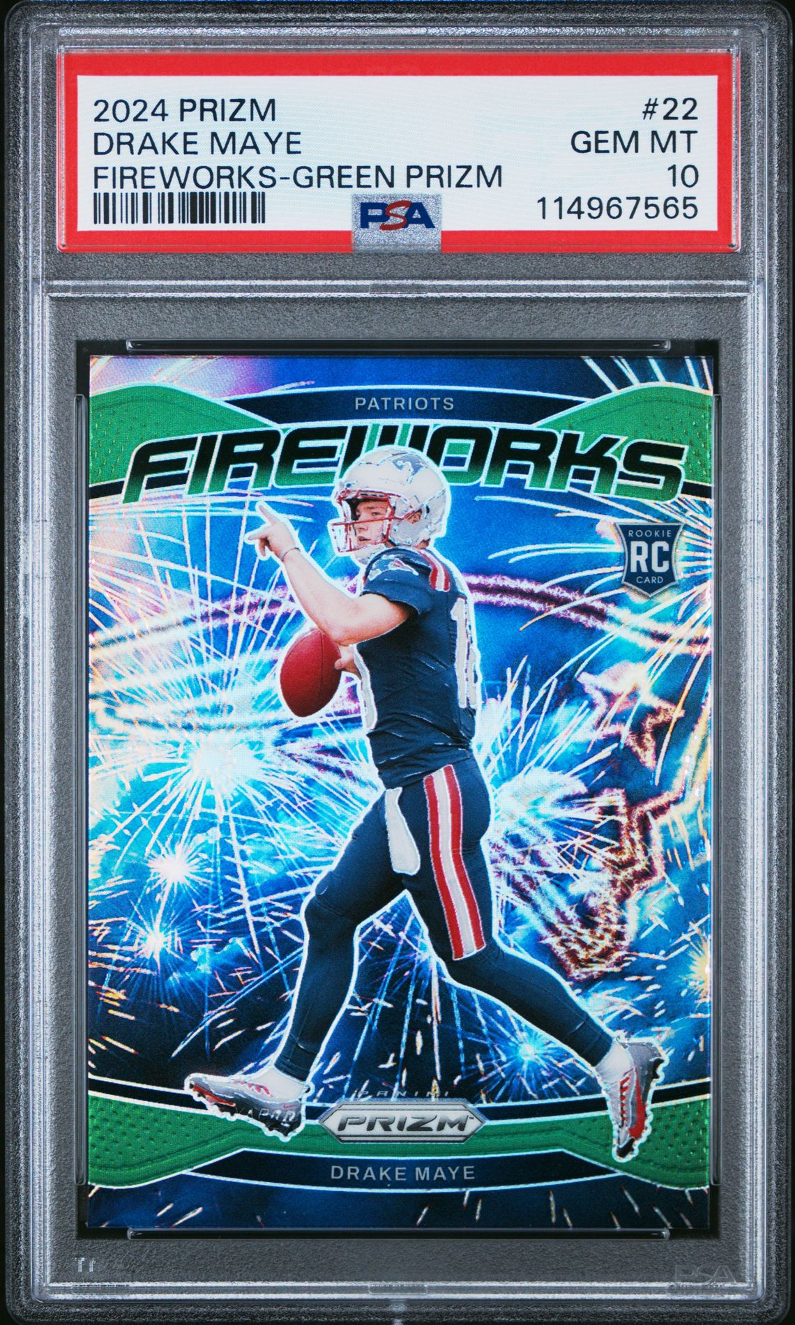 2024 Panini Prizm Fireworks Drake Maye #22 (Fireworks-Green Prizm) Gem Mt 10 front