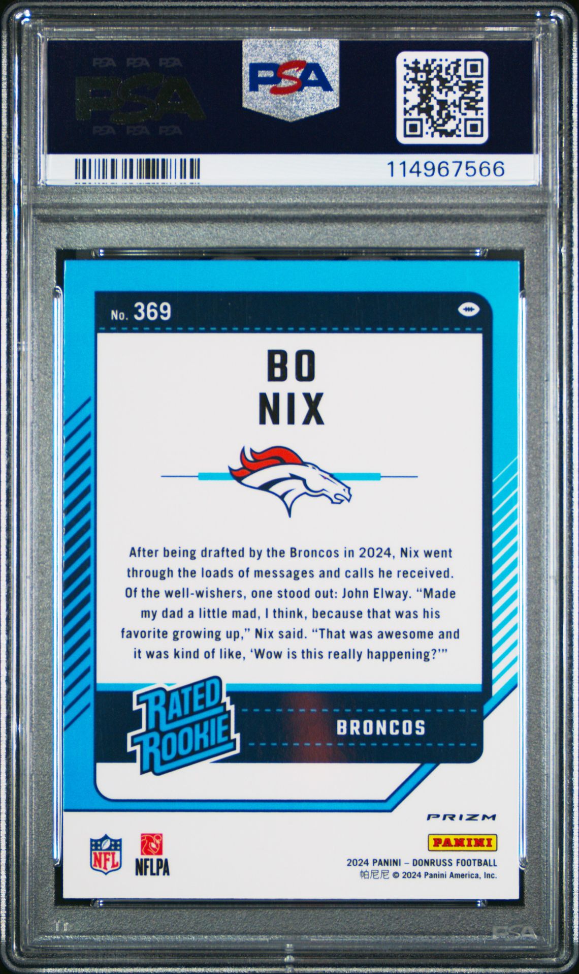 2024 Panini Donruss Bo Nix #369 (Optic Preview-Blue Scope) Gem Mt 10 back