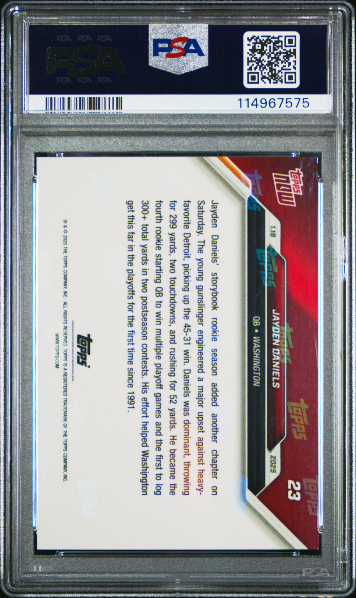 2024 Topps Now Jayden Daniels #23 Gem Mt 10 back