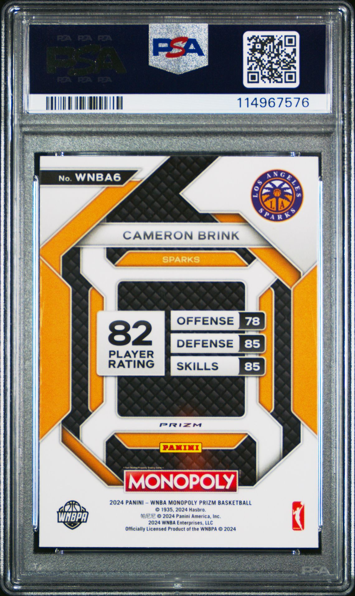 2024 Panini Prizm Monopoly Wnba Insert Cameron Brink #6 (Insert-Red Classic Icon) Gem Mt 10 back