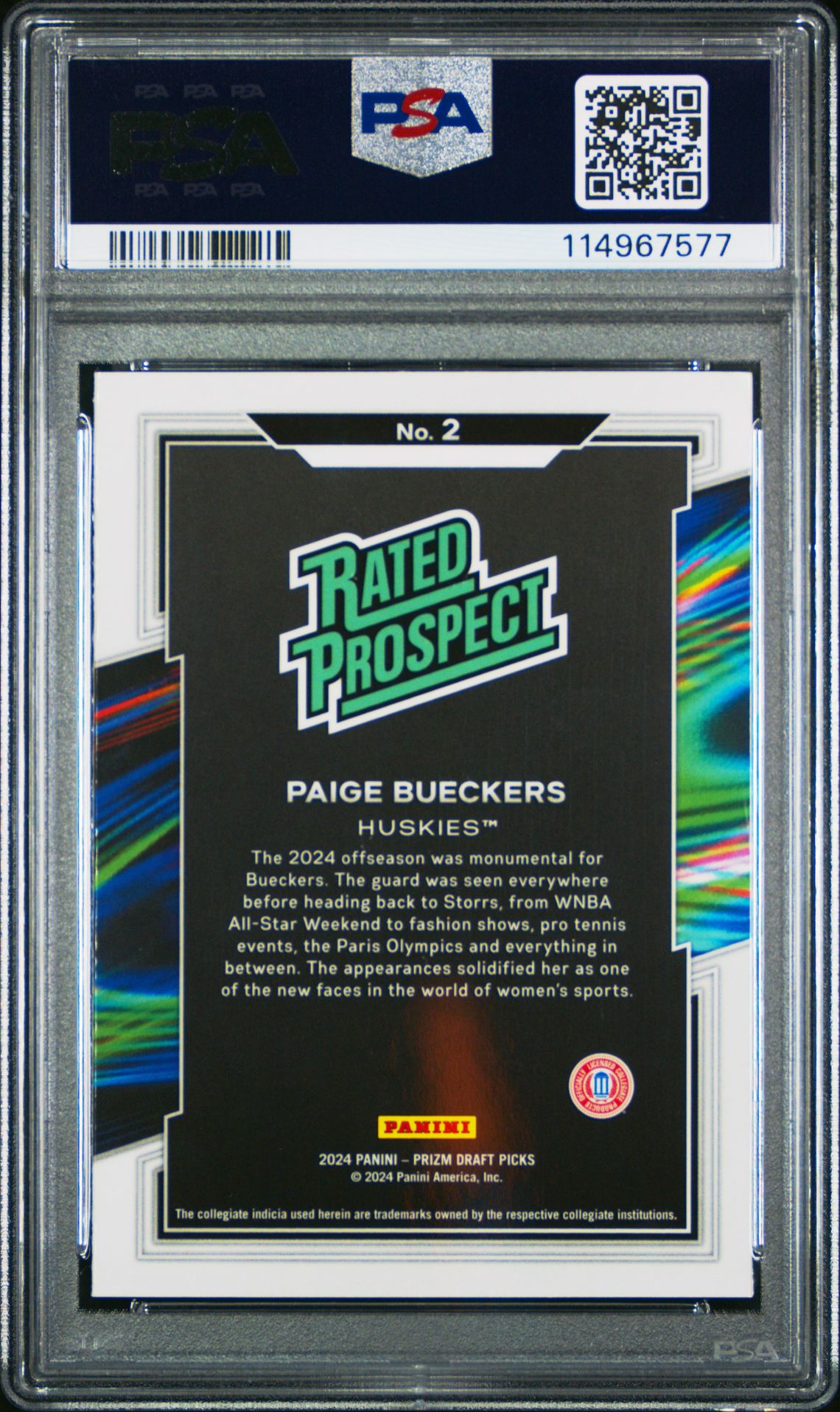 2024 Panini Prizm Draft Picks Rated Prospect Paige Bueckers #2 Gem Mt 10 back