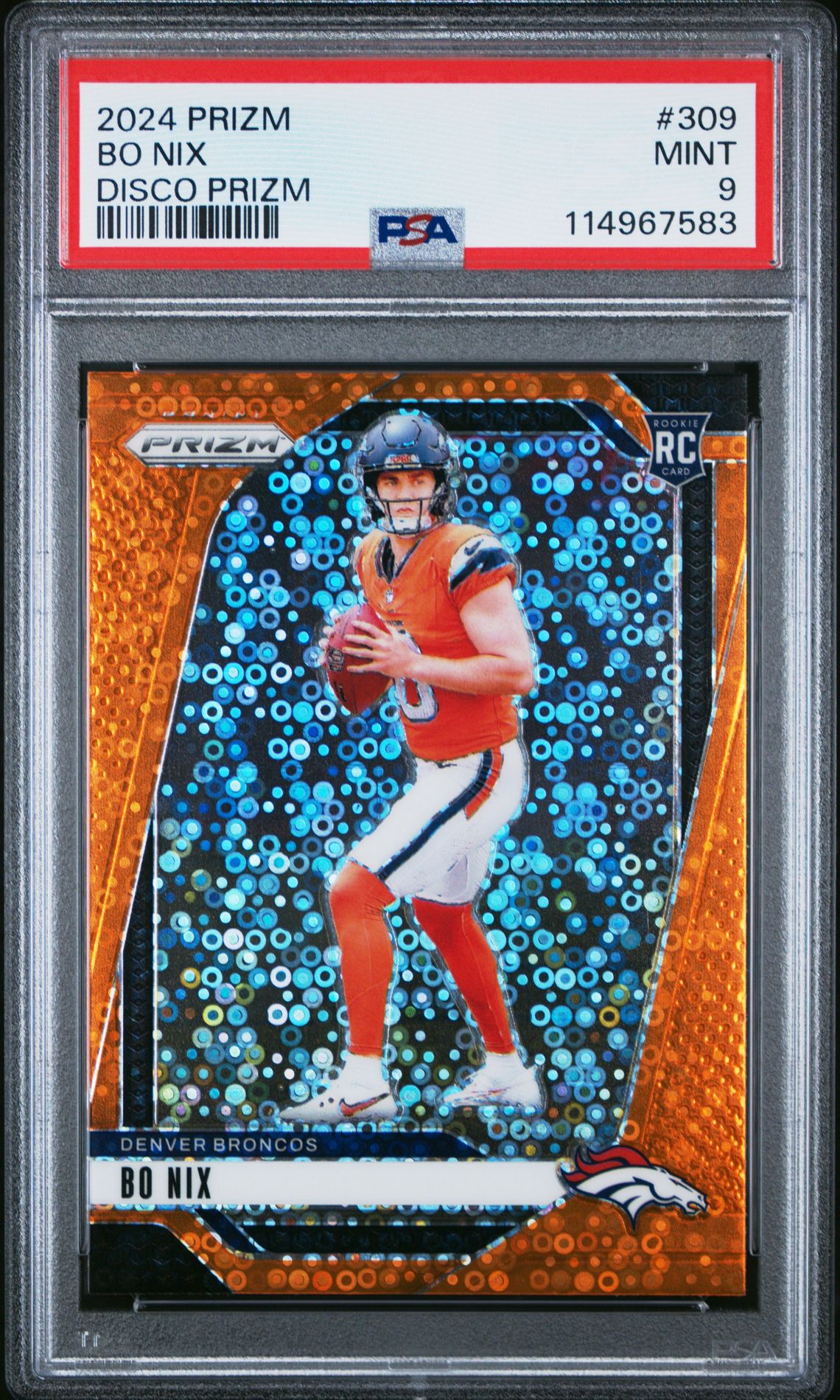 2024 Panini Prizm Bo Nix #309 (Disco Prizm) Mint 9 front