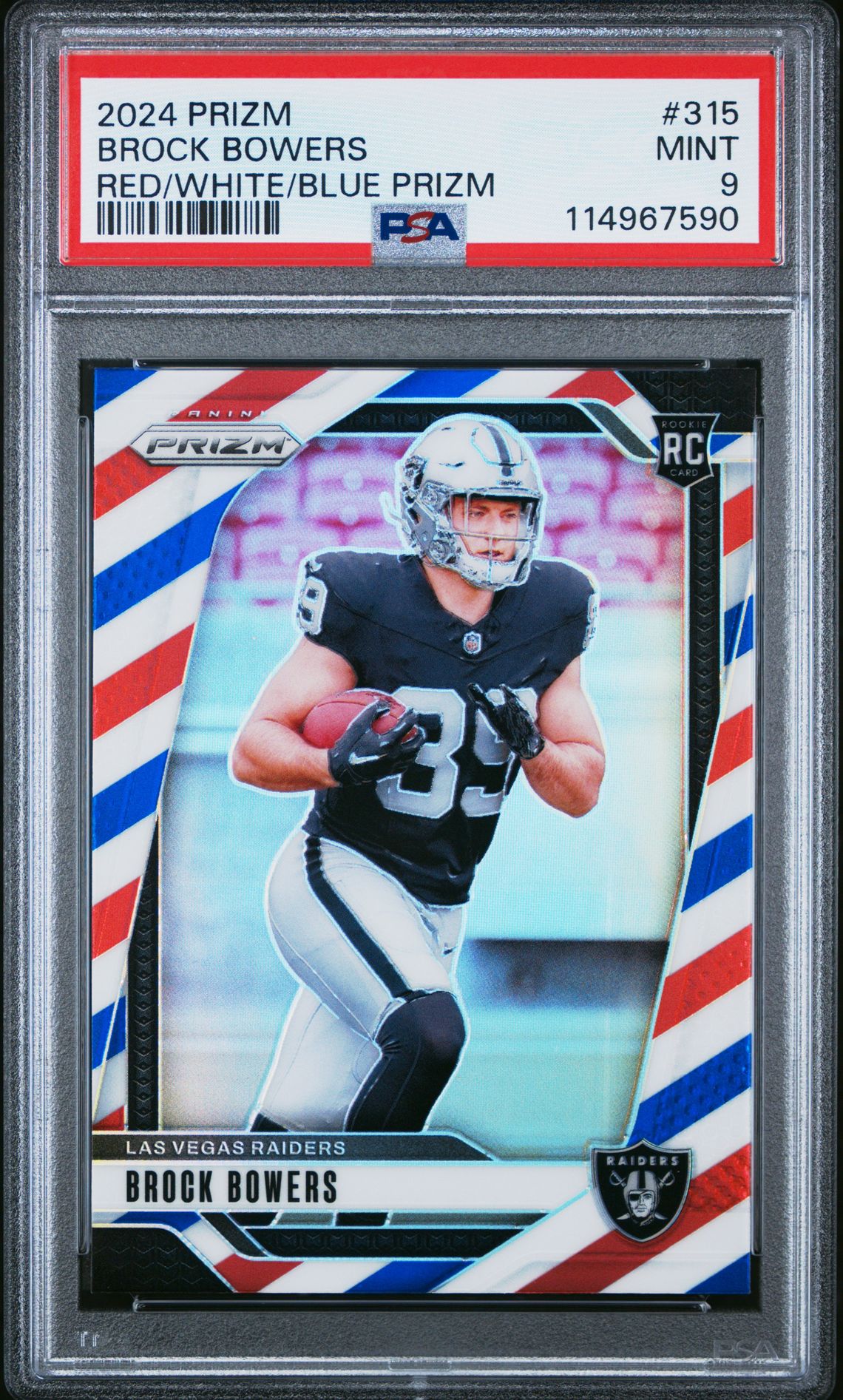 2024 Panini Prizm Brock Bowers #315 (Red/White/Blue Prizm) Mint 9 front