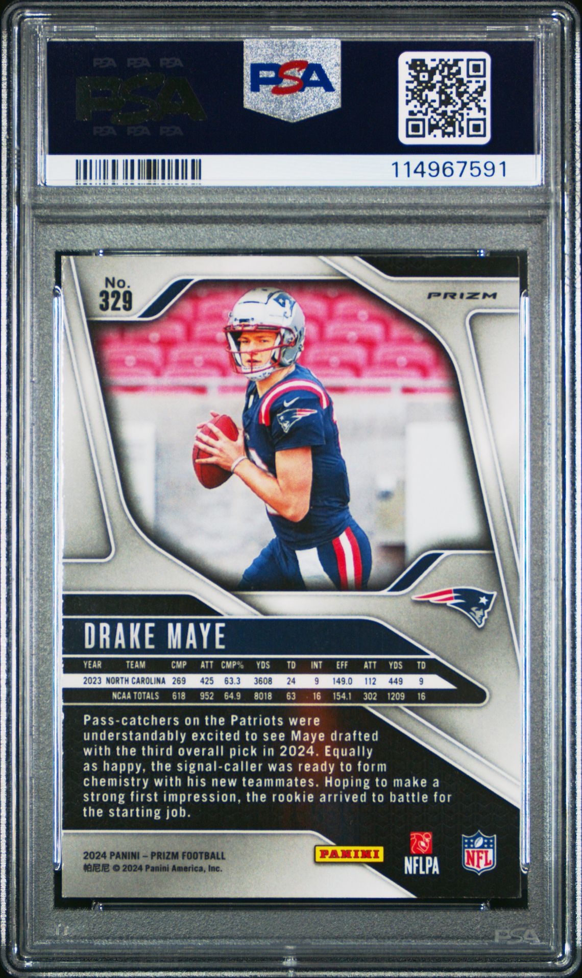 2024 Panini Prizm Drake Maye #329 (Red/White/Blue Prizm) Mint 9 back