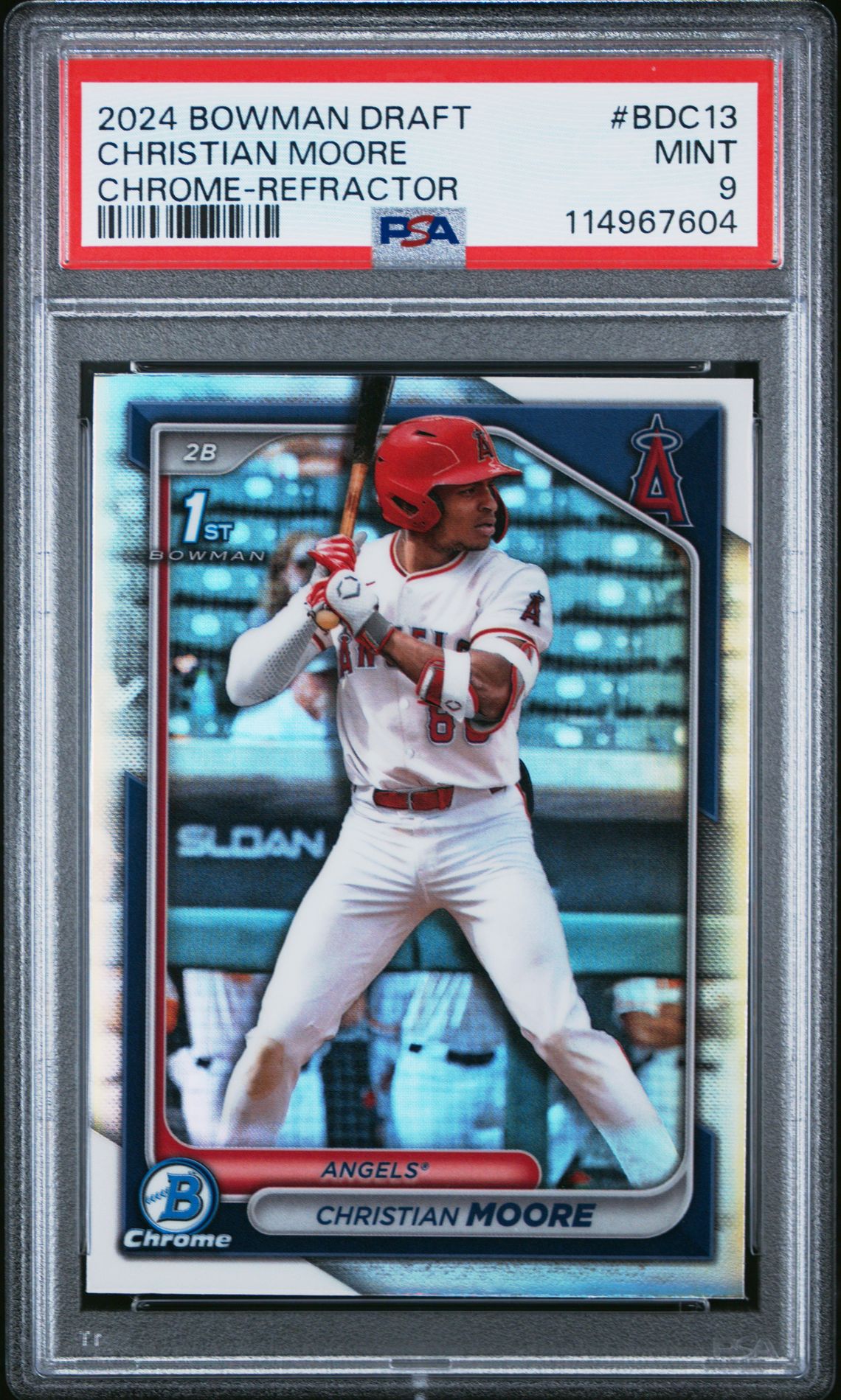 2024 Bowman Draft Christian Moore #Bdc13 (Chrome-Refractor) Mint 9 front