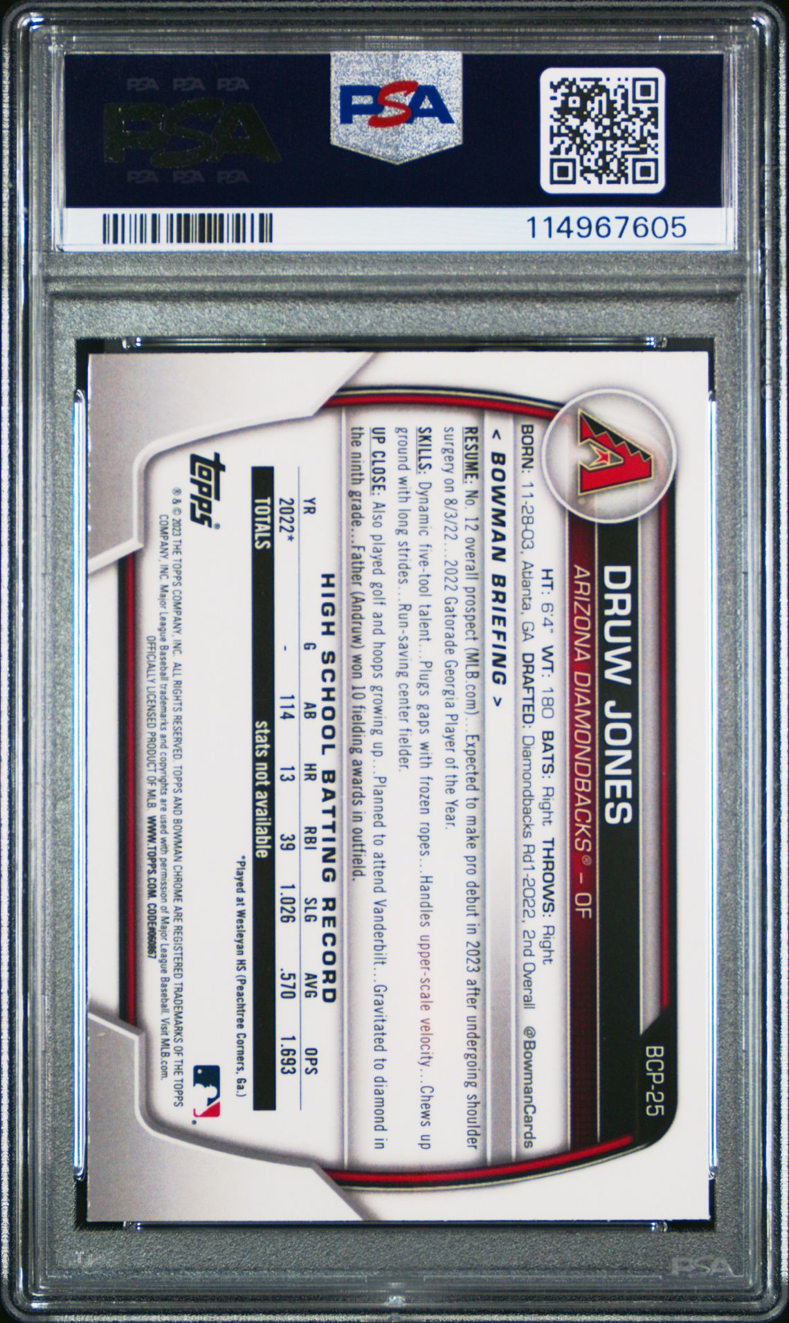 2023 Bowman Mega Box Chrome Druw Jones #25 (Chrome) Gem Mt 10 back