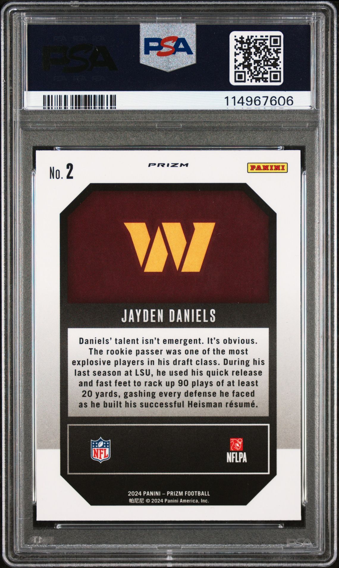 2024 Panini Prizm Emergent Jayden Daniels #2 (Emergent-Green Prizm) Gem Mt 10 back