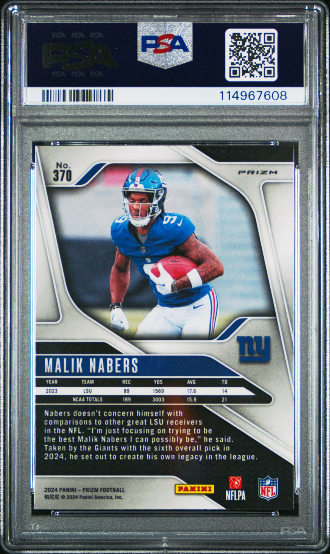 2024 Panini Prizm Malik Nabers #370 (Lazer Prizm) Mint 9 back