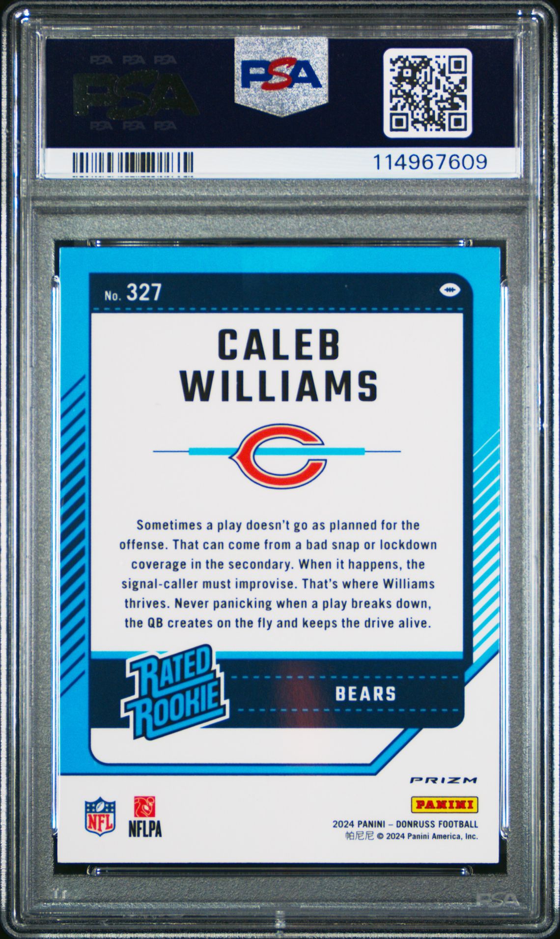 2024 Panini Donruss Caleb Williams #327 (Optic Preview-Red & Green) Gem Mt 10 back