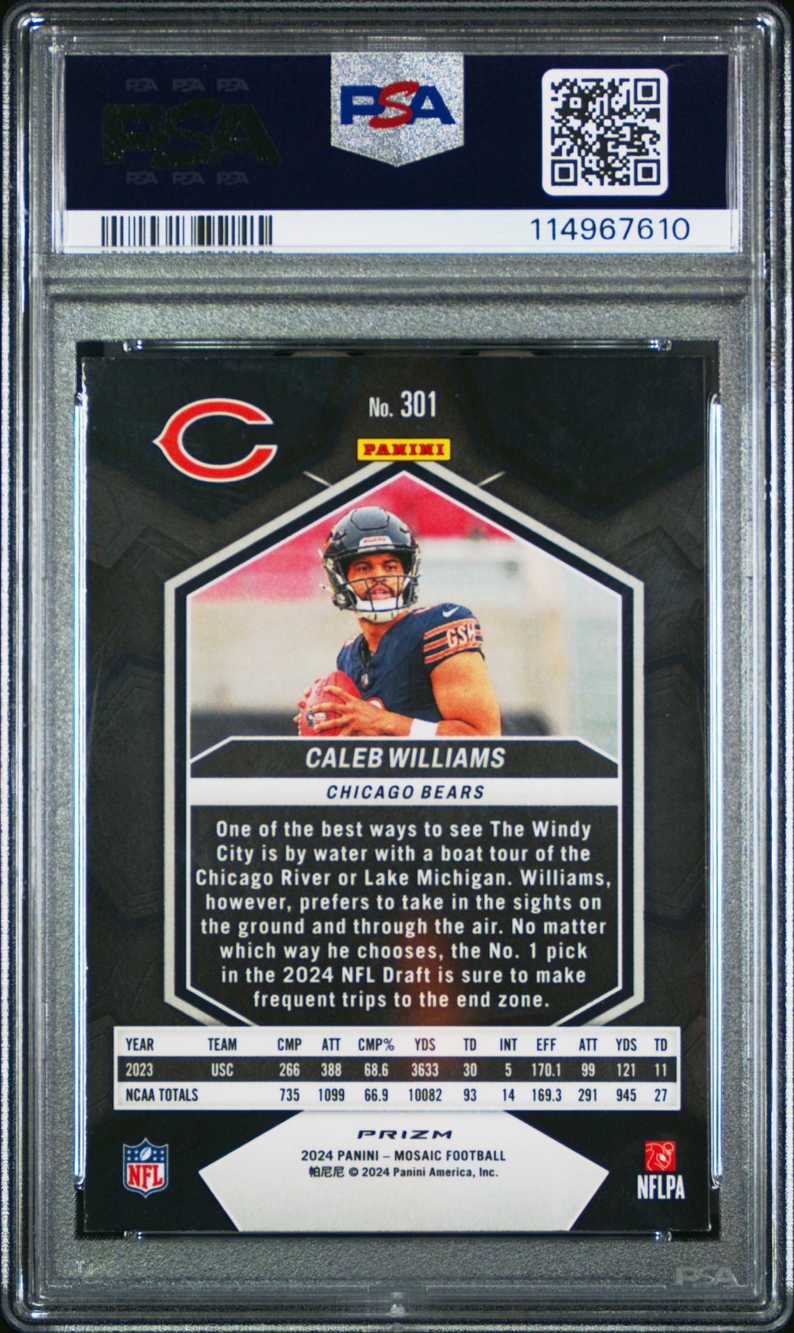 2024 Panini Mosaic Caleb Williams #301 (Mosaic) Gem Mt 10 back
