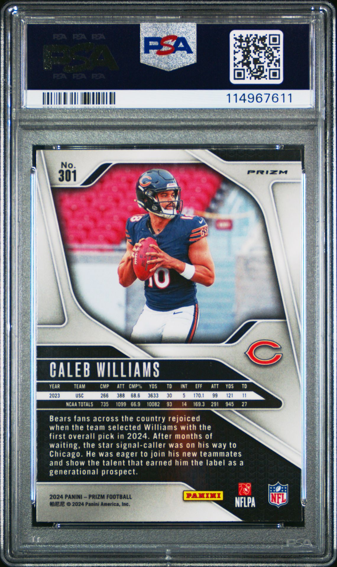 2024 Panini Prizm Caleb Williams #301 (Silver Prizm) Mint 9 back
