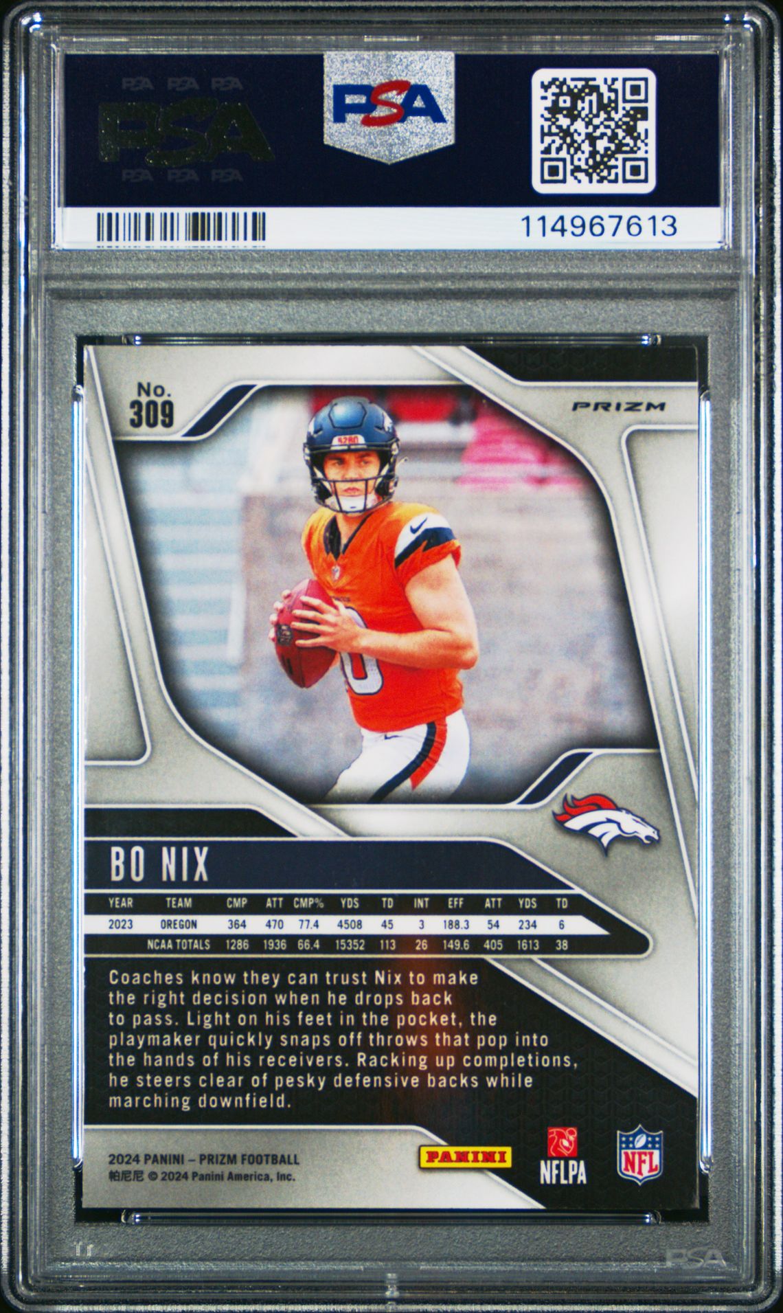 2024 Panini Prizm Bo Nix #309 (Red/White/Blue Prizm) Mint 9 back