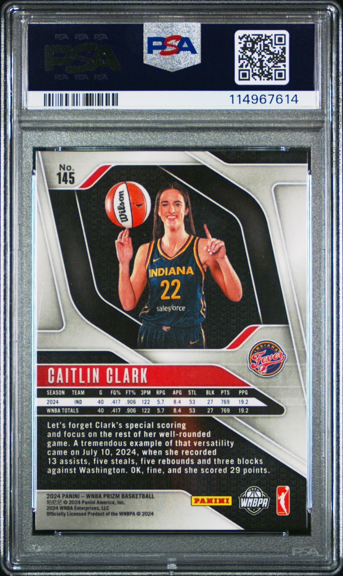 2024 Panini Prizm Wnba Caitlin Clark #145 Mint 9 back