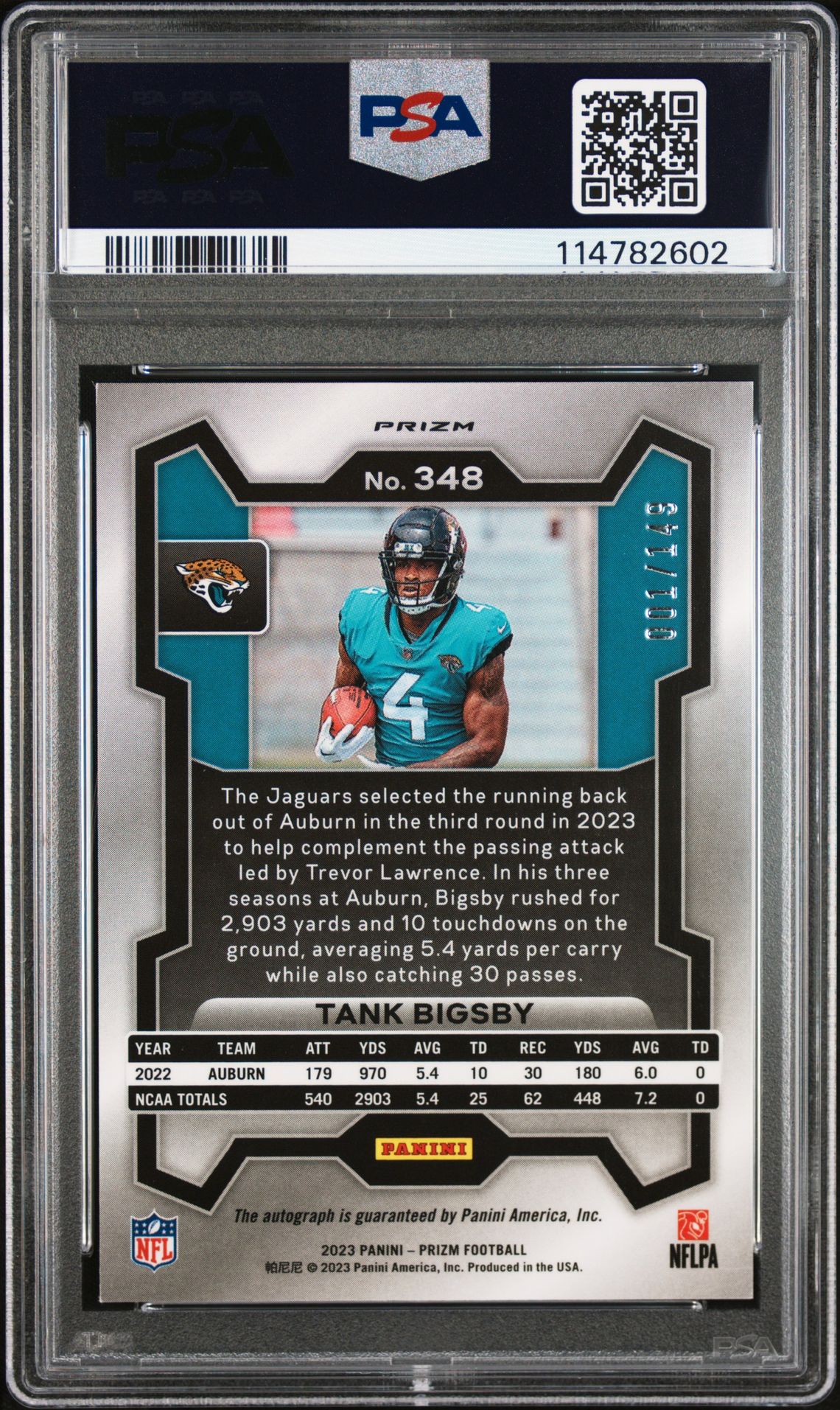 2023 Panini Prizm Tank Bigsby #348 (Autograph-Red Wave) Gem Mt 10 back