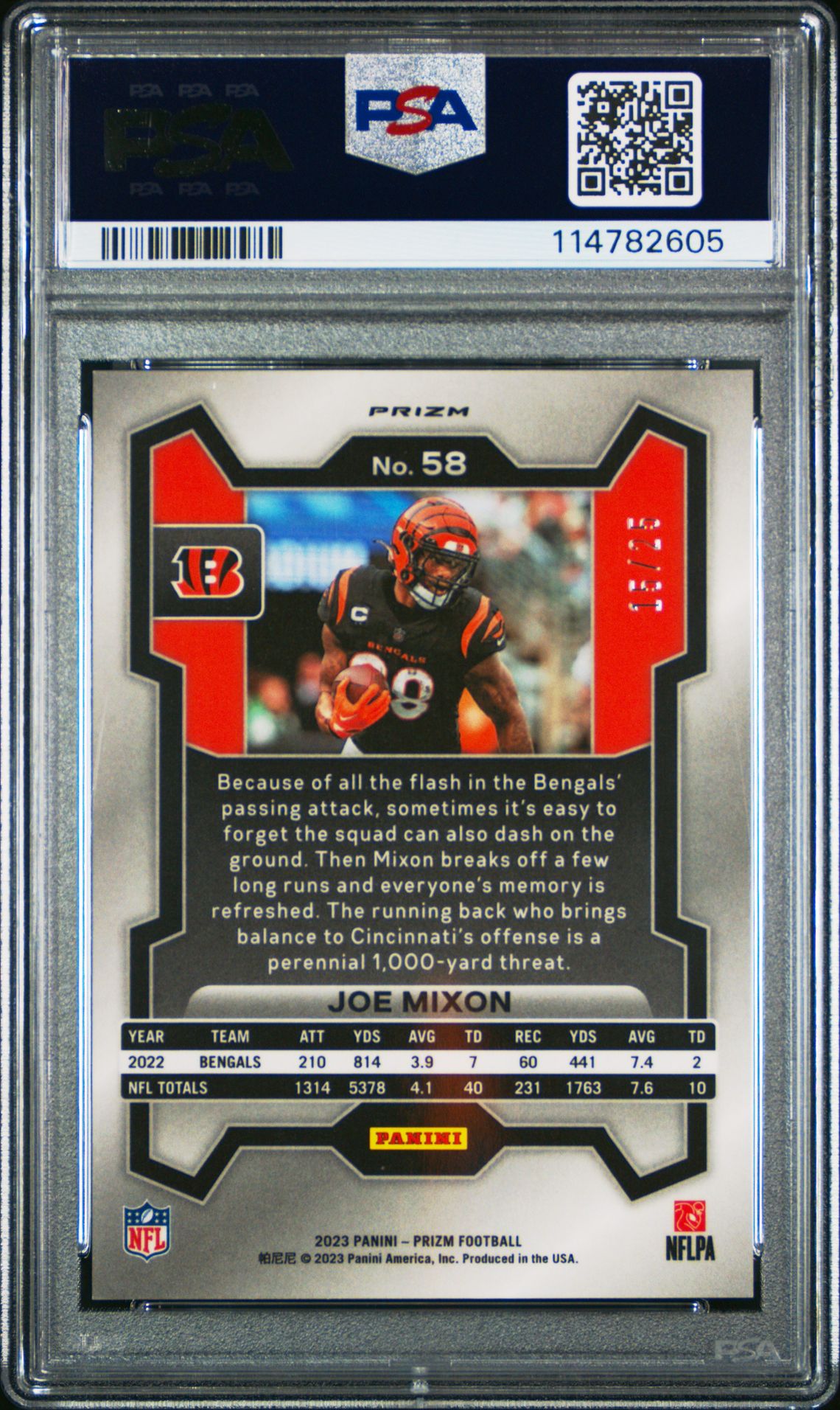 2023 Panini Prizm Joe Mixon #58 (Navy Camo) Gem Mt 10 back