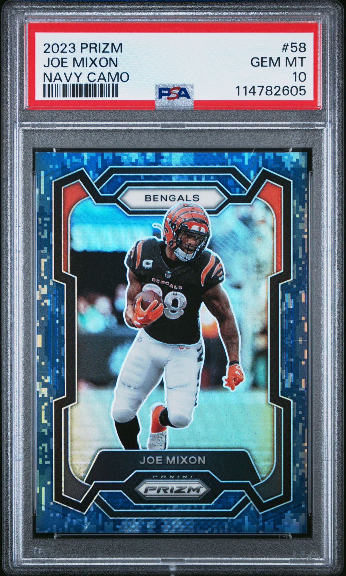 2023 Panini Prizm Joe Mixon #58 (Navy Camo) Gem Mt 10 front