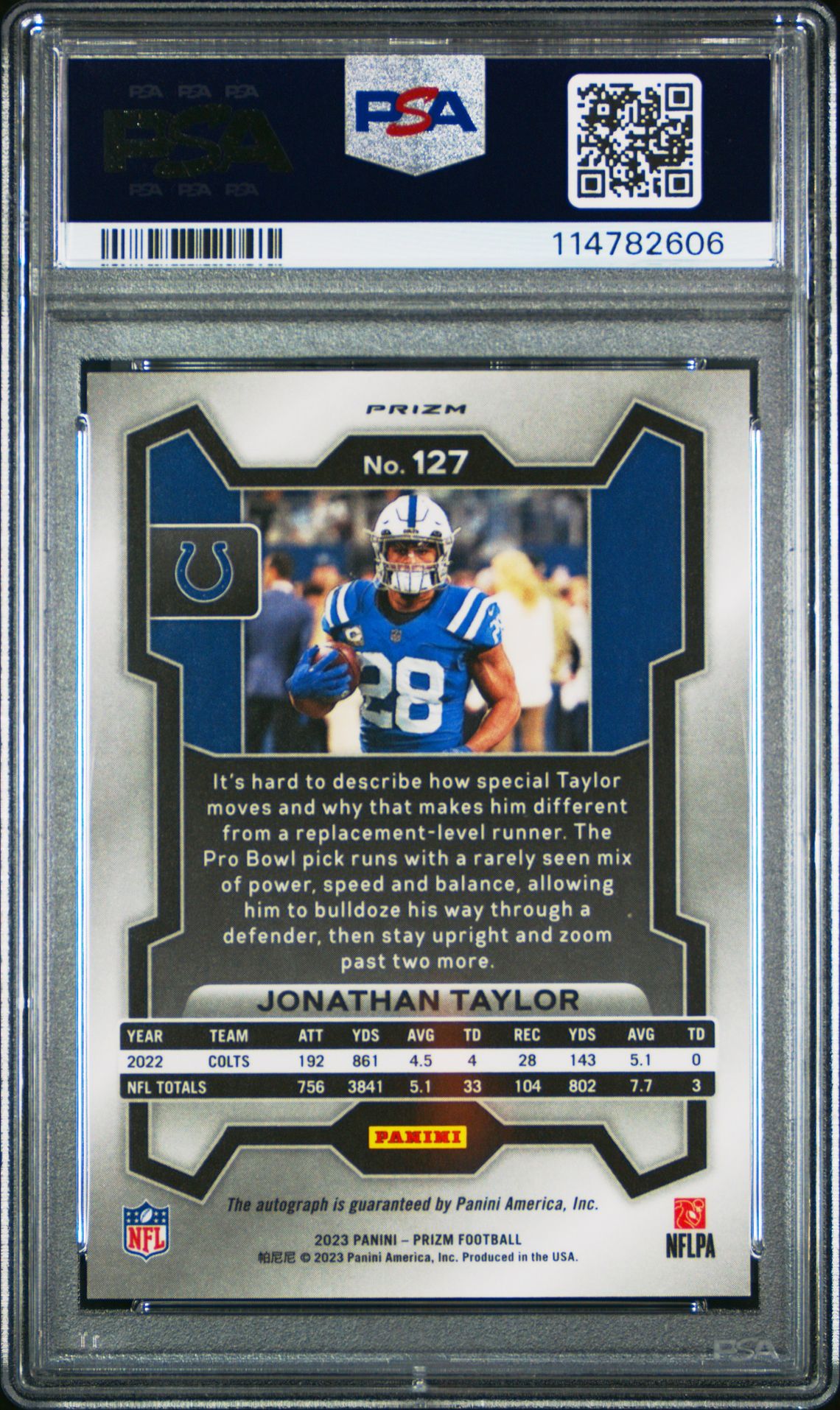 2023 Panini Prizm Jonathan Taylor #127 (Autograph) Gem Mt 10 back