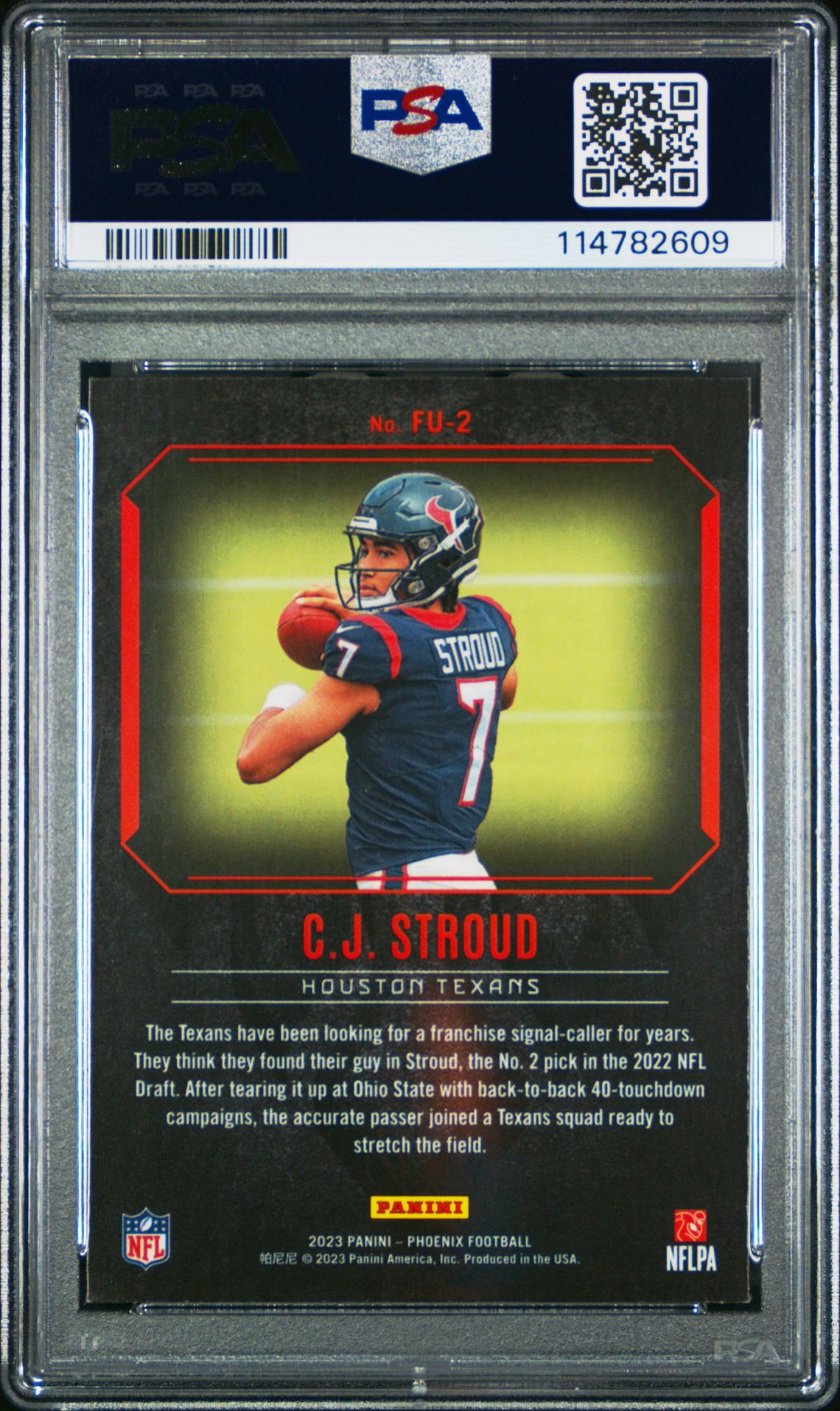 2023 Panini Phoenix Fired Up Cj Stroud #Fu2 (Fired Up-Silver) Mint 9 back