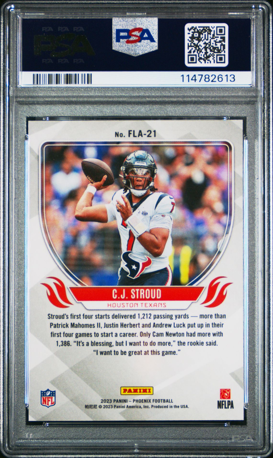 2023 Panini Phoenix Flame Throwers Cj Stroud #Fla21 Mint 9 back