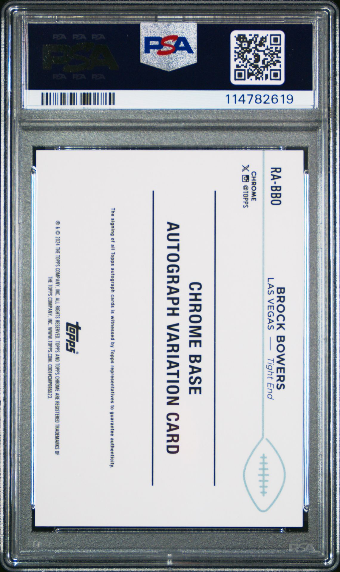 2024 Topps Chrome Rookie Autographs Variations Brock Bowers #Rabbo Gem Mt 10 back