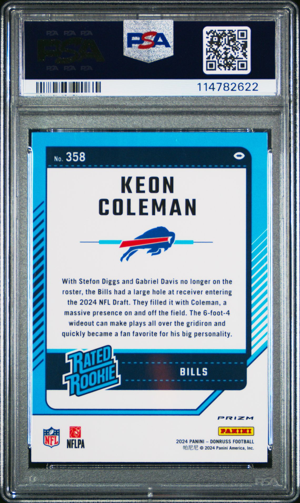 2024 Panini Donruss Keon Coleman #358 (Optic Preview-Red Wave) Gem Mt 10 back