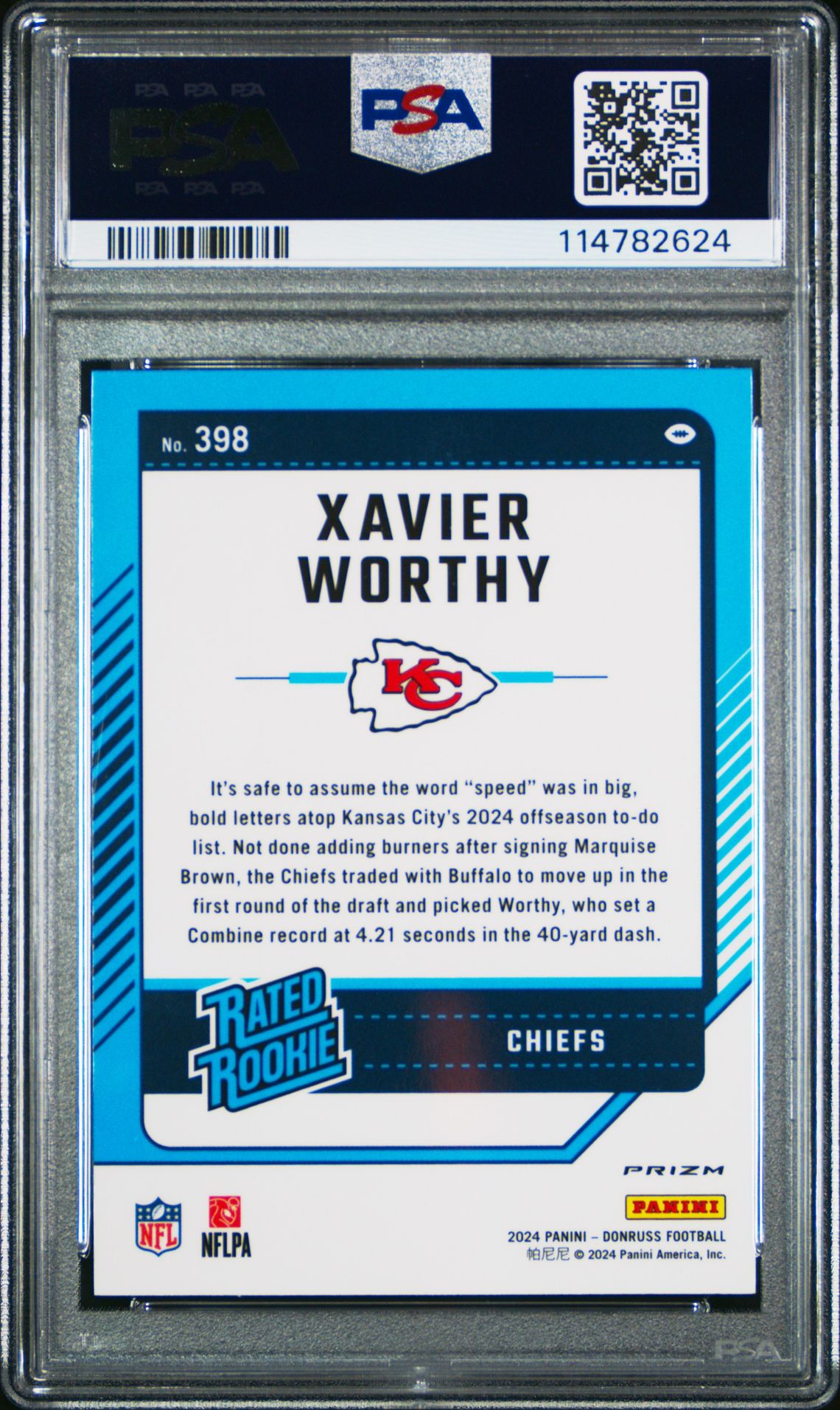 2024 Panini Donruss Xavier Worthy #398 (Optic Preview-Pink) Gem Mt 10 back