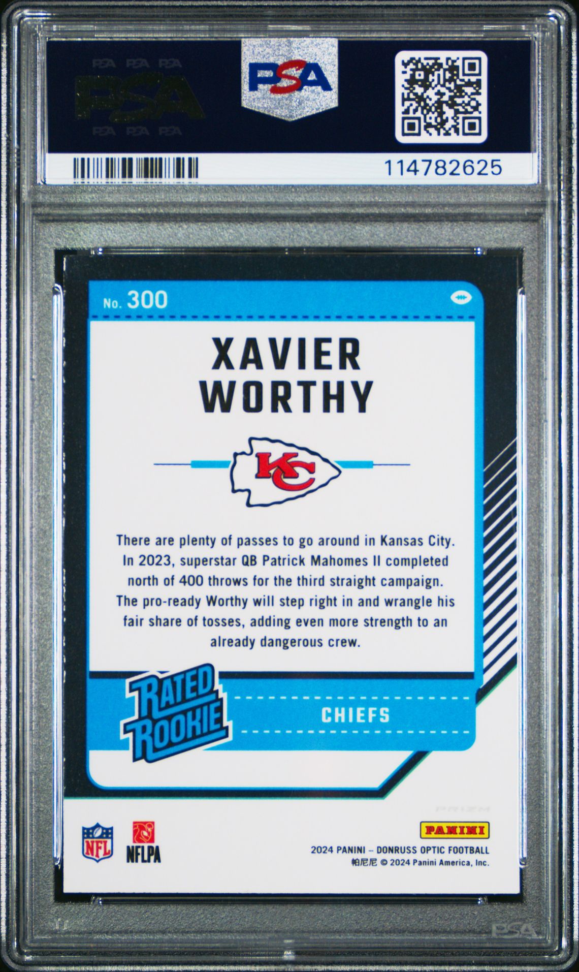 2024 Panini Donruss Optic Xavier Worthy #300 (Purple Shock) Gem Mt 10 back