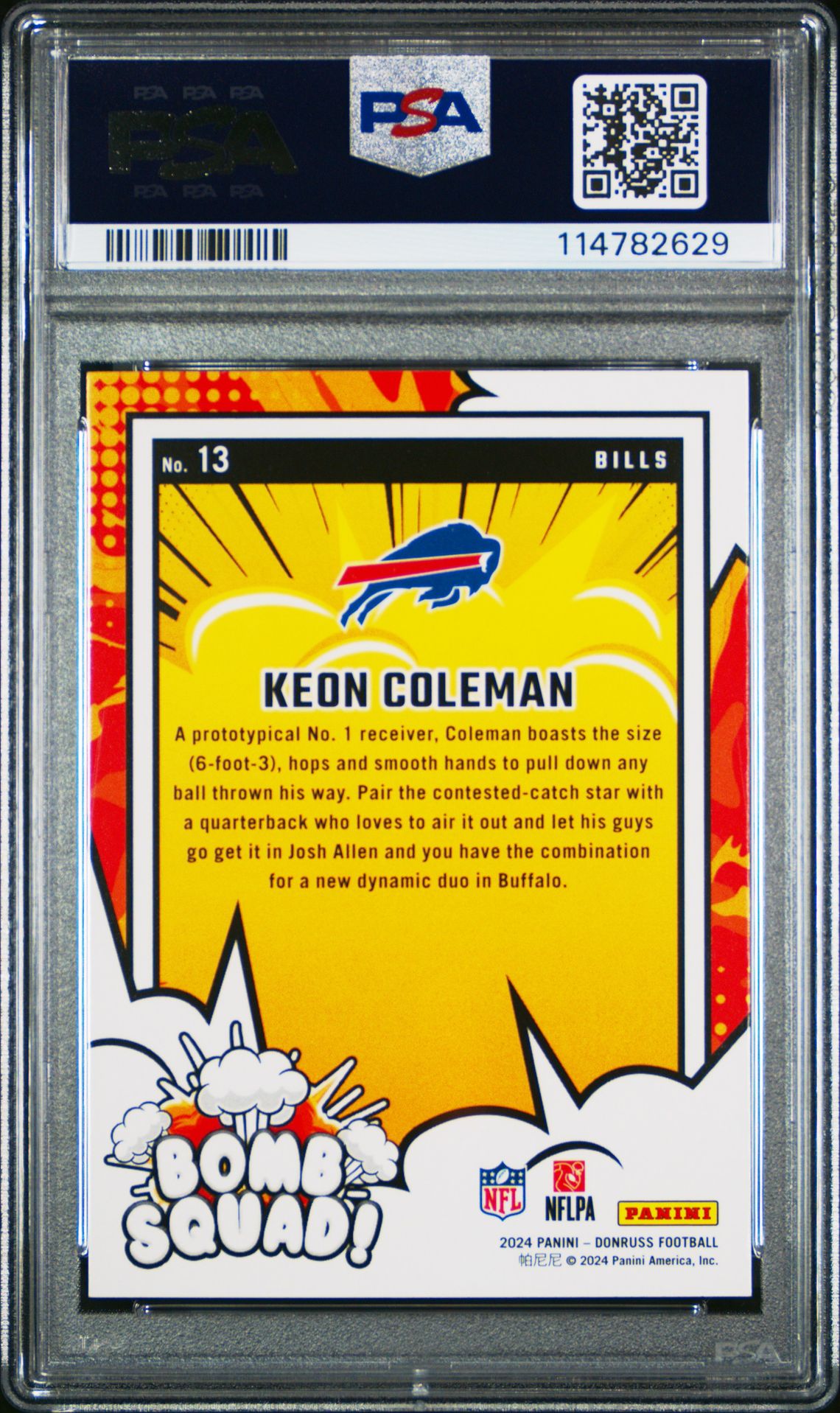 2024 Panini Donruss Bomb Squad Keon Coleman #13 Gem Mt 10 back