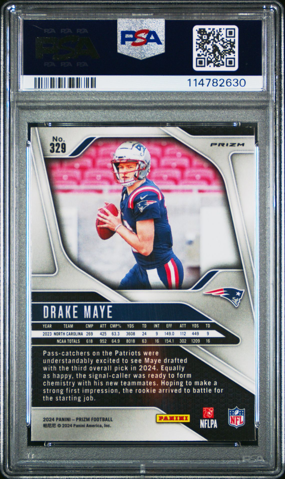 2024 Panini Prizm Drake Maye #329 (Disco Prizm) Mint 9 back