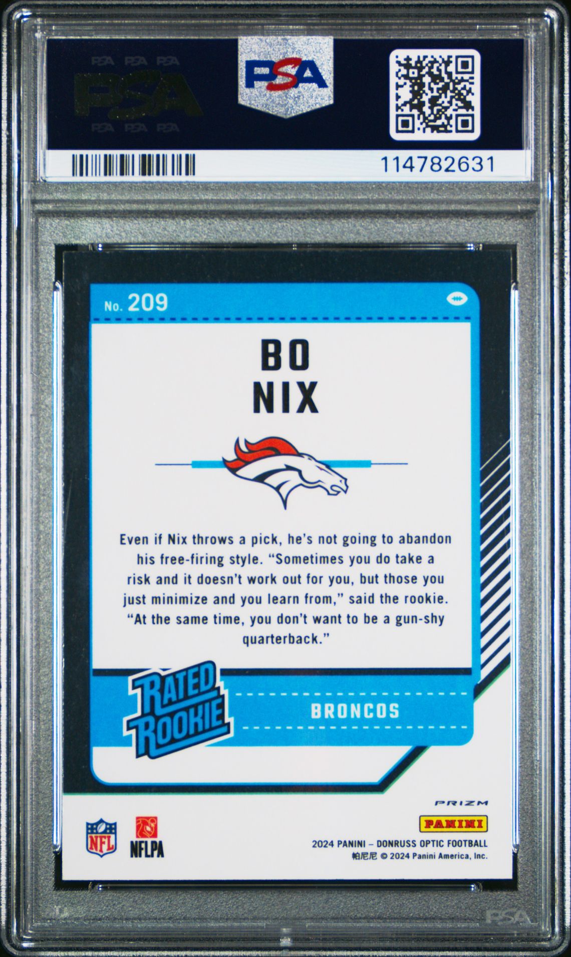 2024 Panini Donruss Optic Bo Nix #209 (Holo) Mint 9 back