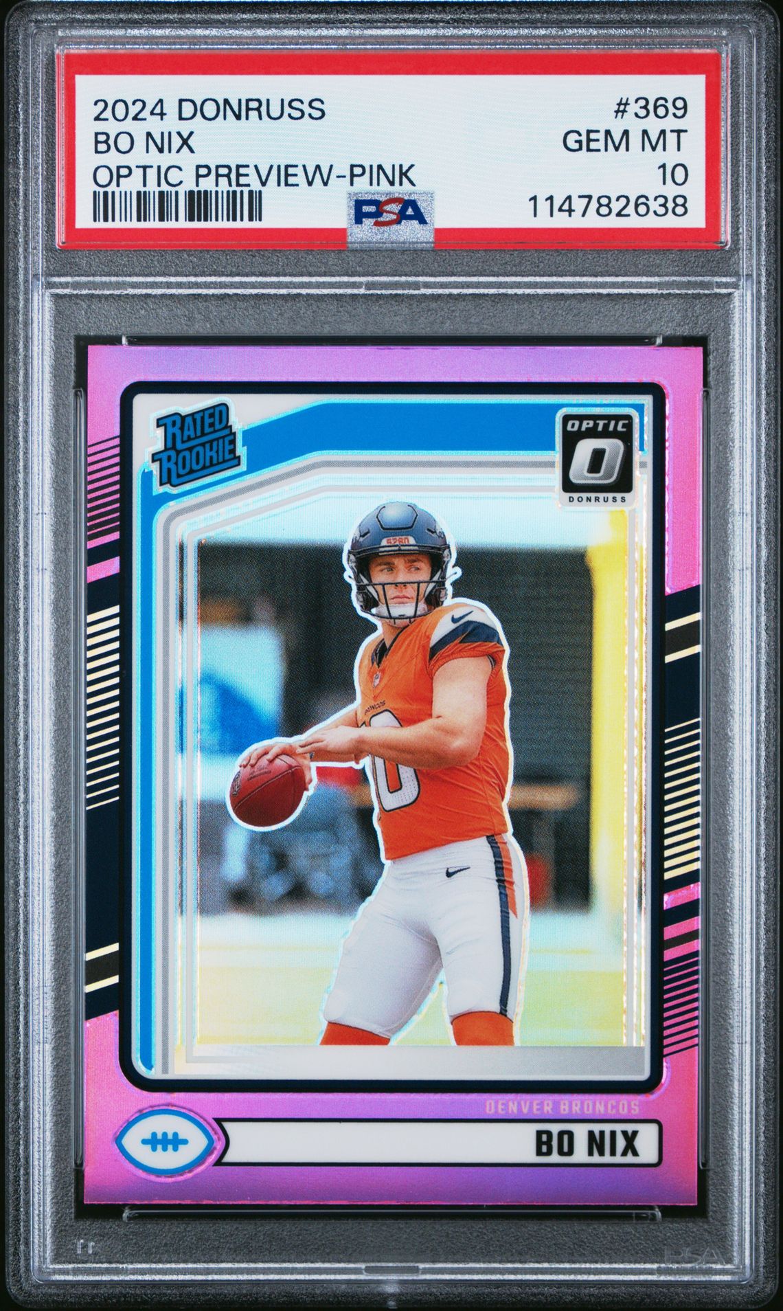 2024 Panini Donruss Bo Nix #369 (Optic Preview-Pink) Gem Mt 10 front