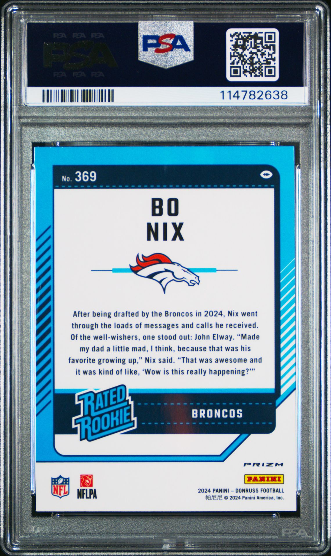 2024 Panini Donruss Bo Nix #369 (Optic Preview-Pink) Gem Mt 10 back