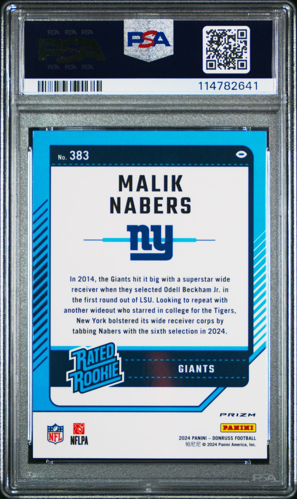 2024 Panini Donruss Malik Nabers #383 (Optic Preview-Pink) Gem Mt 10 back