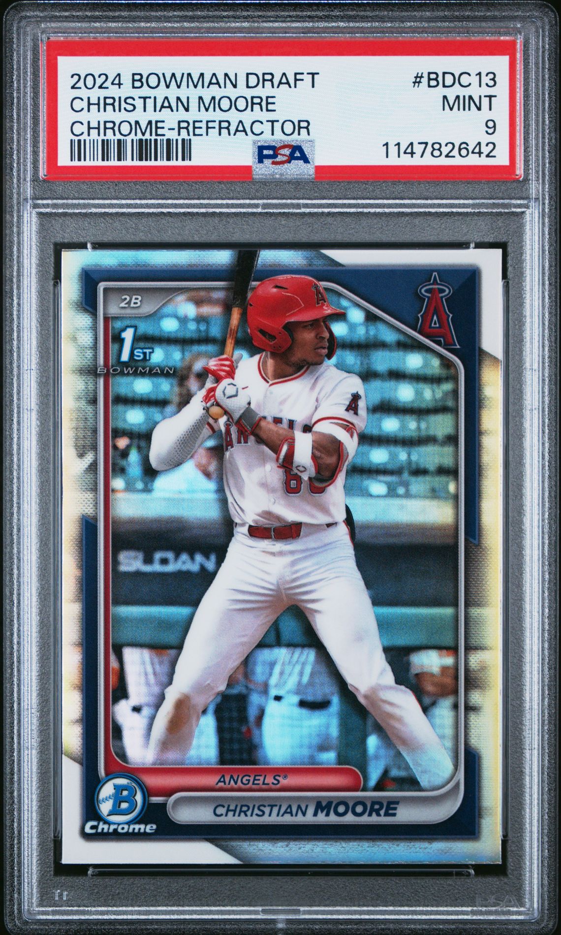 2024 Bowman Draft Christian Moore #Bdc13 (Chrome-Refractor) Mint 9 front