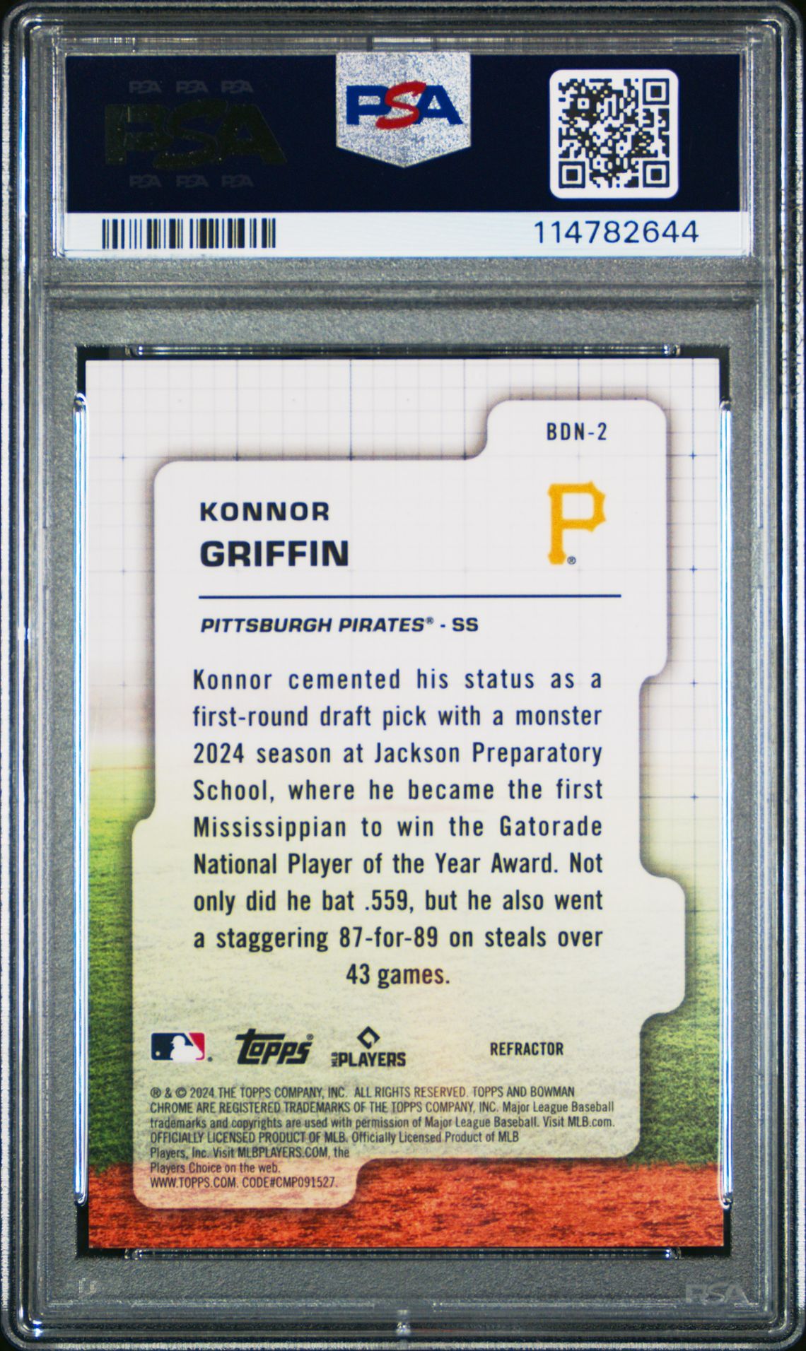 2024 Bowman Draft Bowman Draft Night Konnor Griffin #Bdn2 (Draft Night-Refractor) Gem Mt 10 back