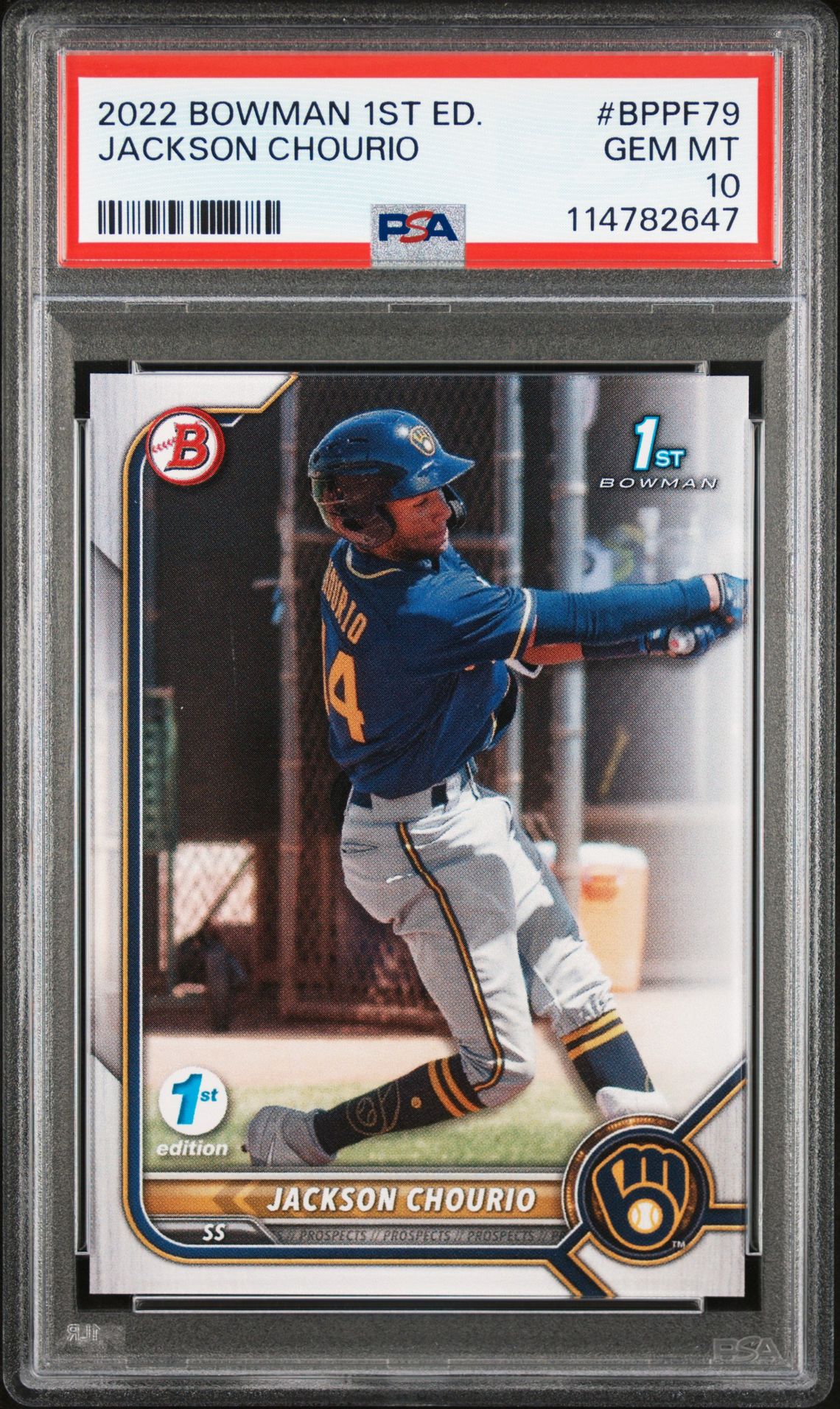 2022 Bowman 1St Edition Jackson Chourio #Bppf79 Gem Mt 10 front