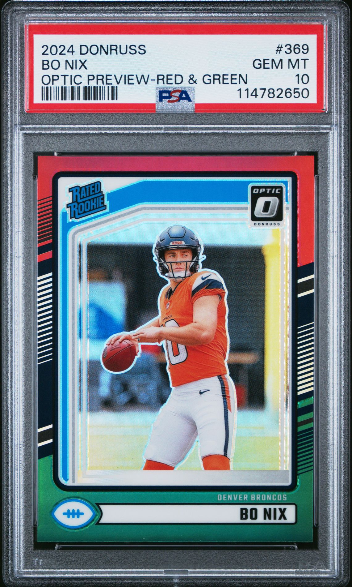 2024 Panini Donruss Bo Nix #369 (Optic Preview-Red & Green) Gem Mt 10 front