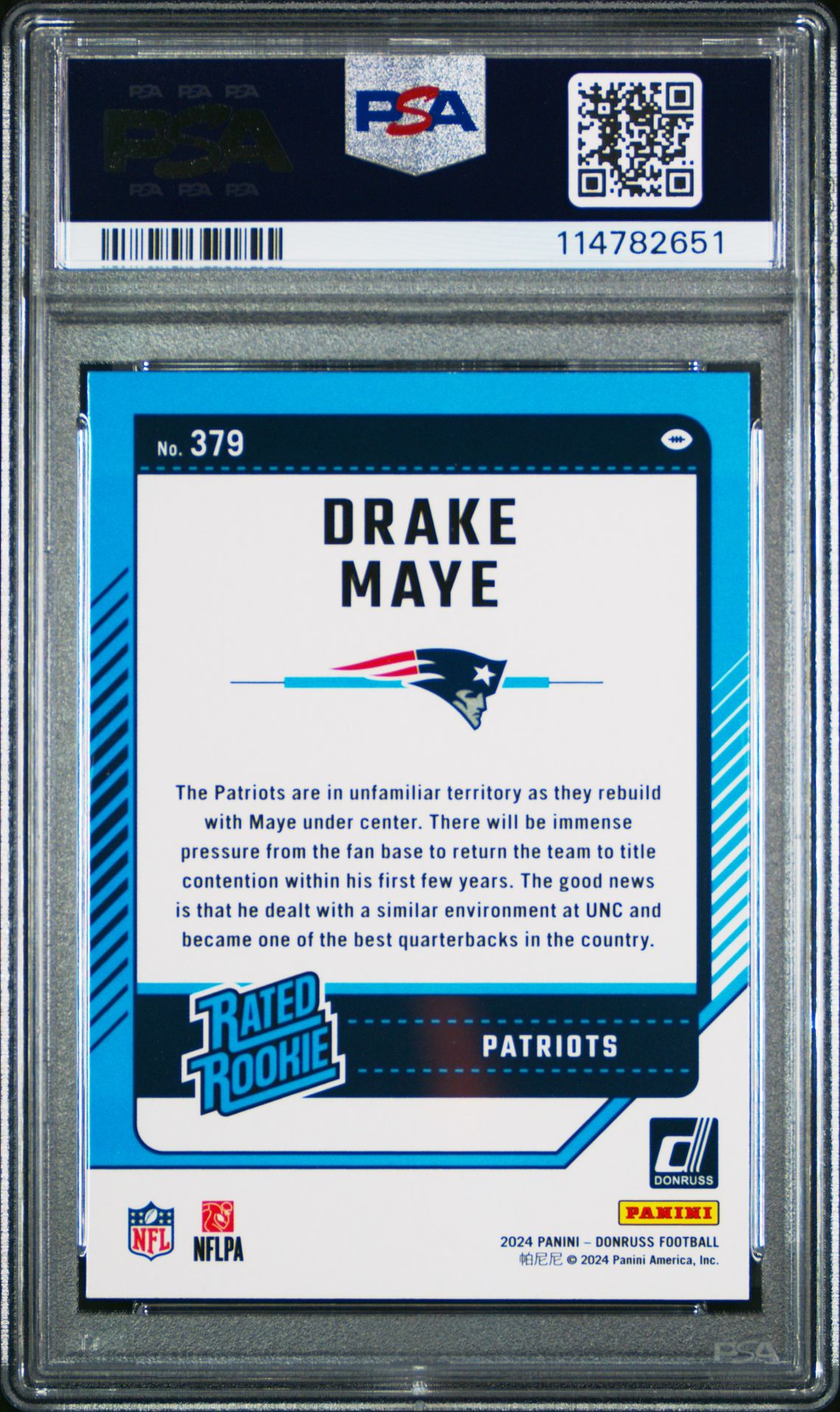 2024 Panini Donruss Drake Maye #379 Gem Mt 10 back