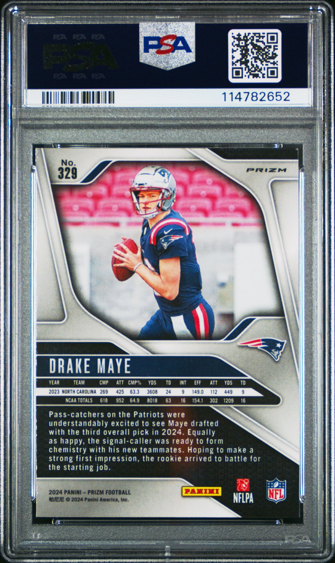 2024 Panini Prizm Drake Maye #329 (Red/White/Blue Prizm) Mint 9 back