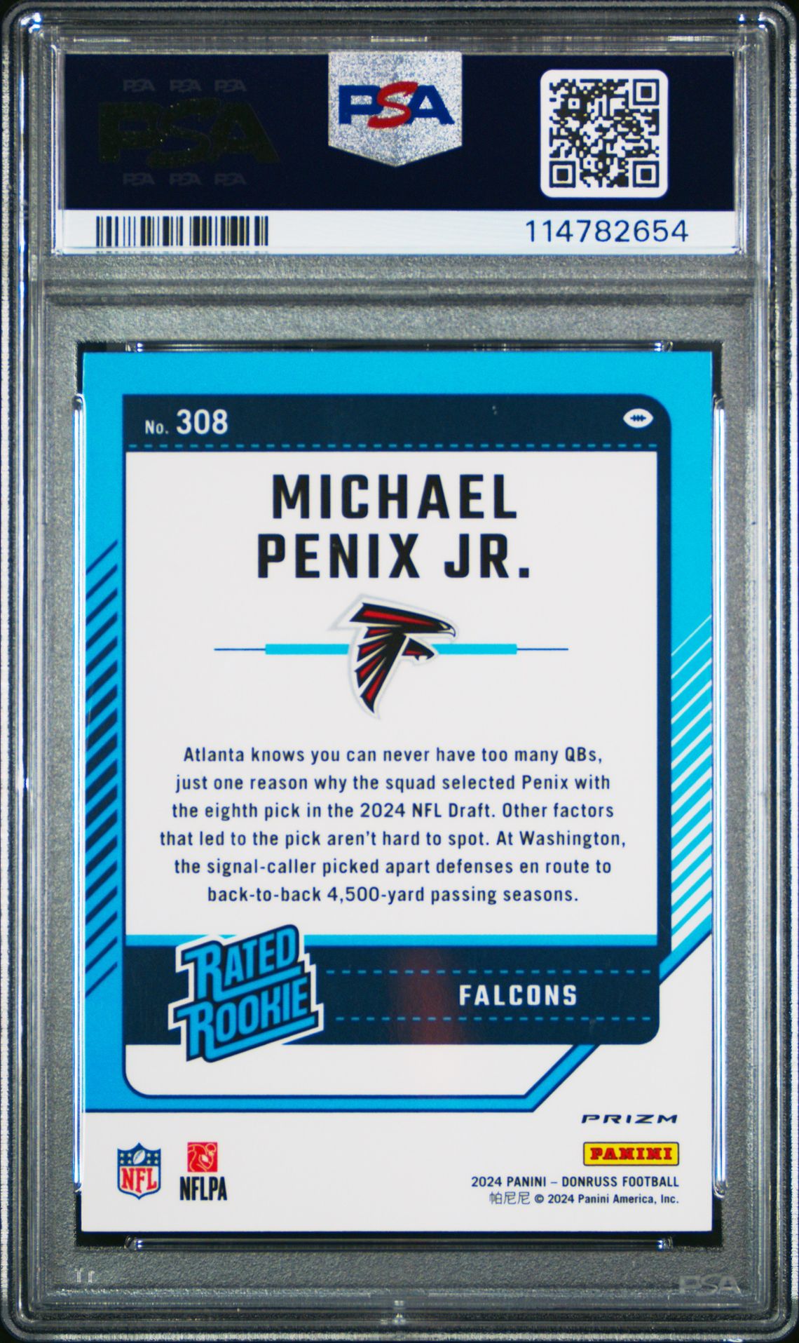 2024 Panini Donruss Michael Penix Jr. #308 (Optic Preview-Red Wave) Gem Mt 10 back