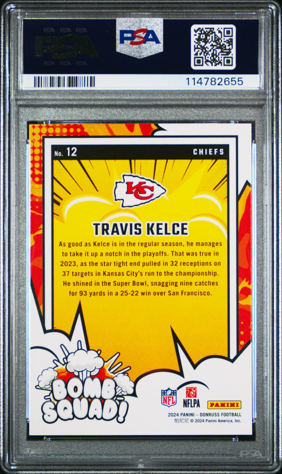2024 Panini Donruss Bomb Squad Travis Kelce #12 Gem Mt 10 back