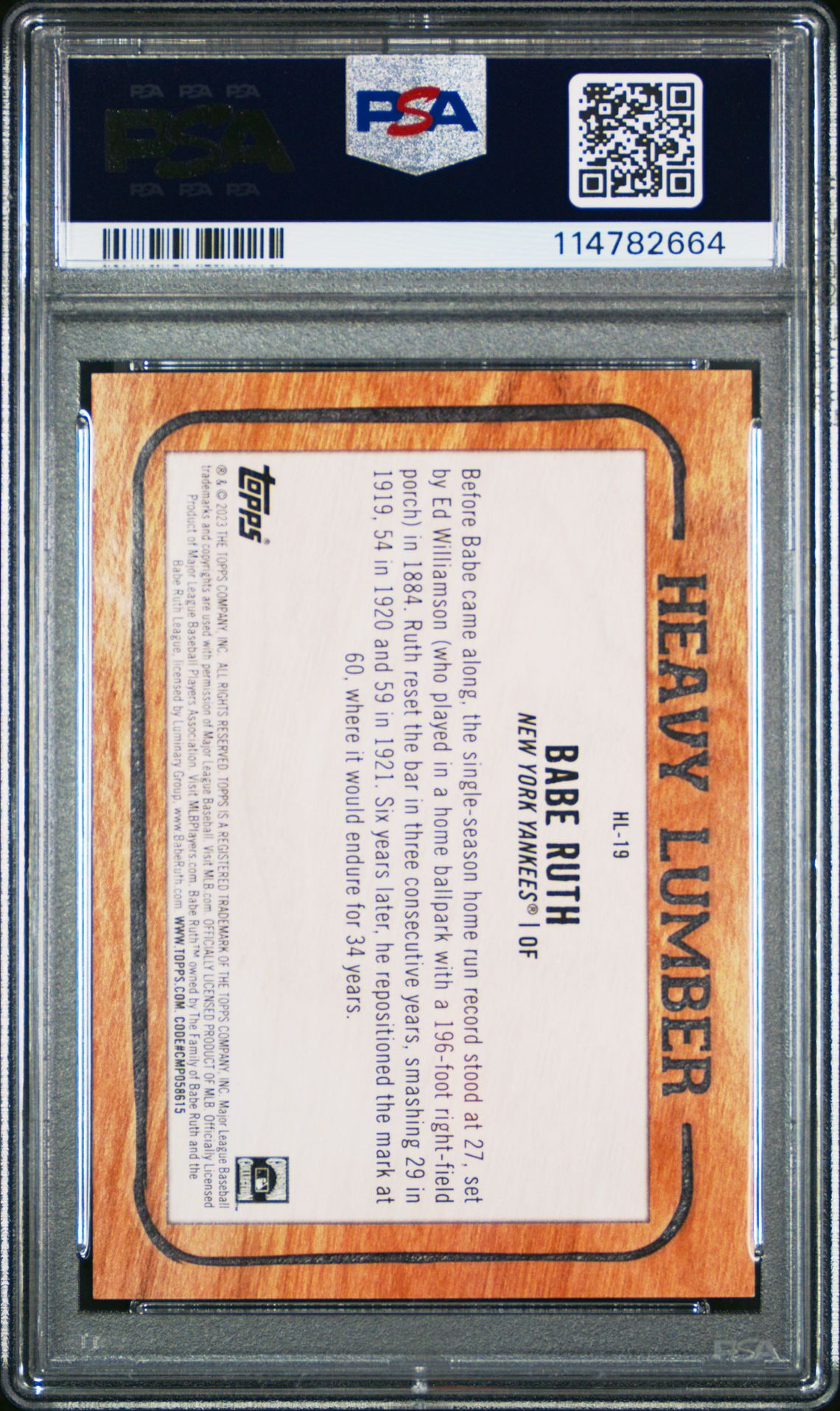 2023 Topps Heavy Lumber Babe Ruth #Hl19 (Heavy Lumber) Mint 9 back