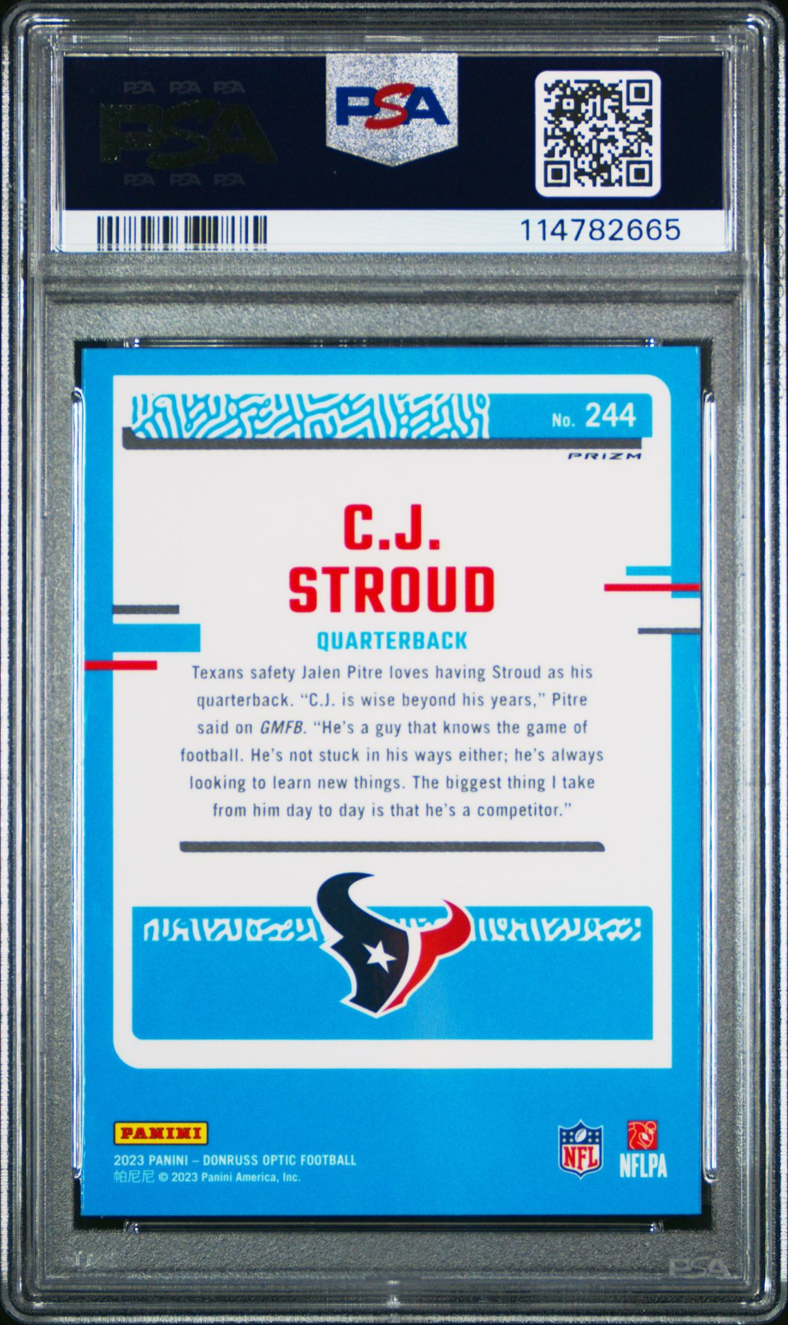 2023 Panini Donruss Optic Cj Stroud #244 (Blue Hyper) Gem Mt 10 back