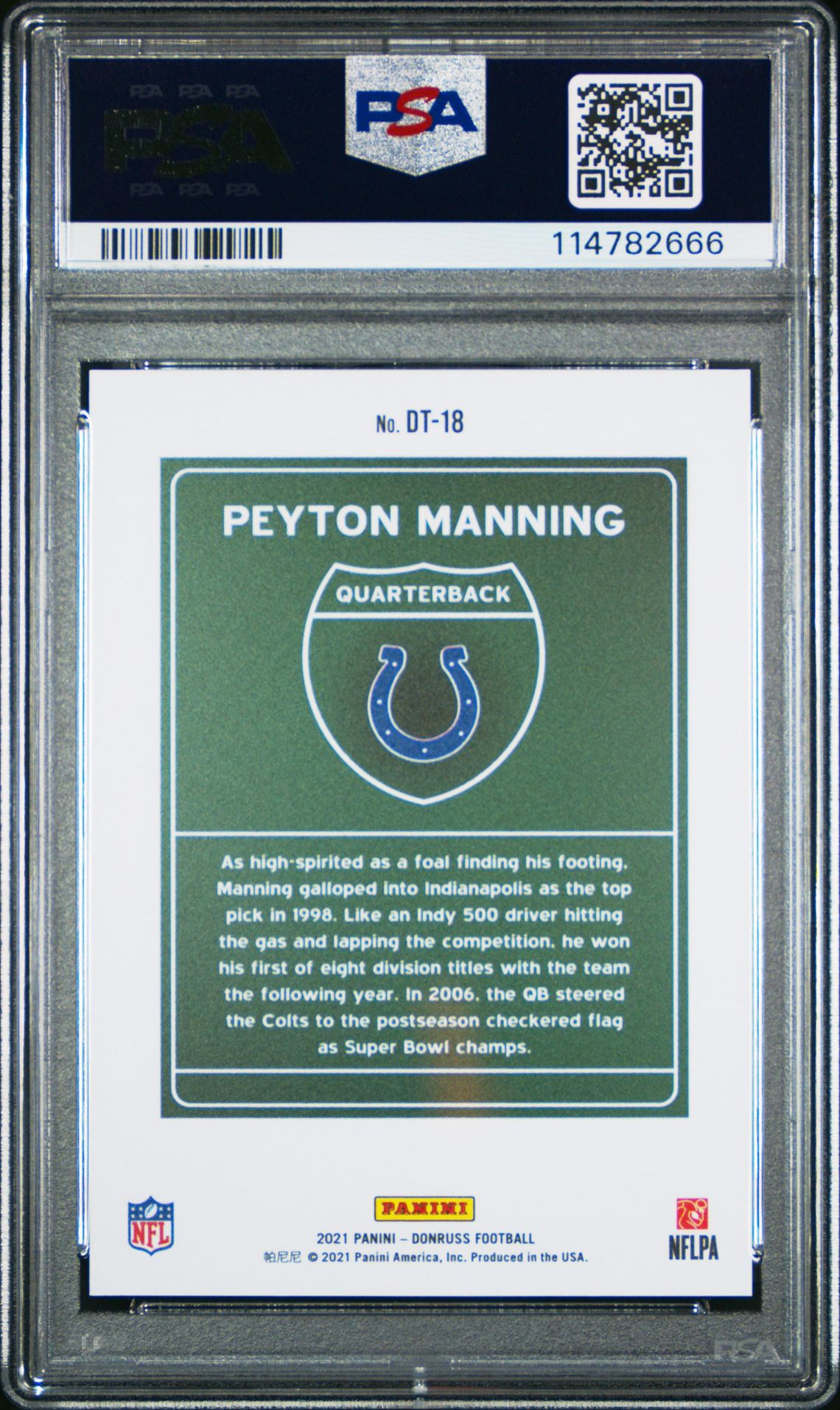 2021 Panini Donruss Downtown Peyton Manning #Dt-18 (Downtown!) Mint 9 back