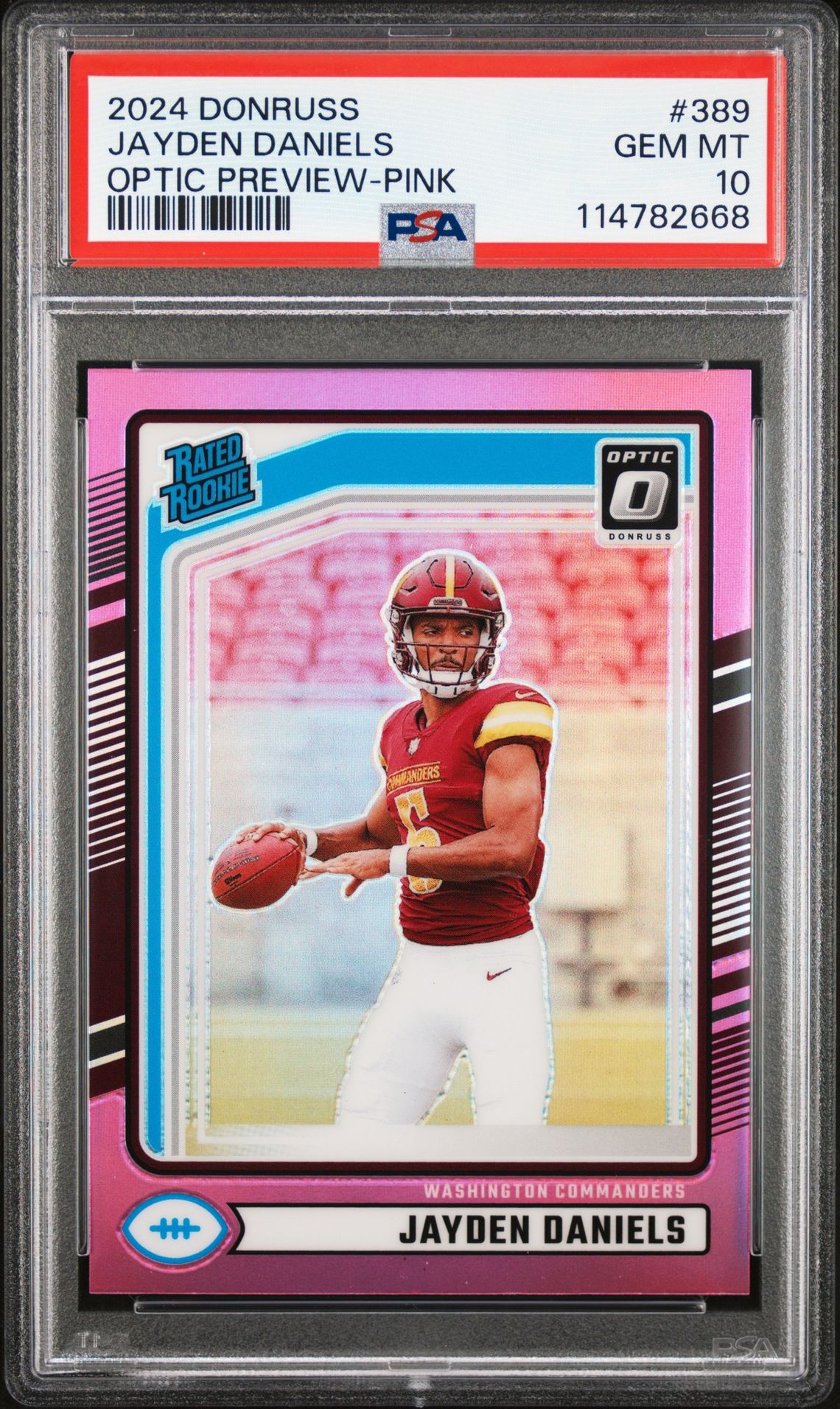 2024 Panini Donruss Jayden Daniels #389 (Optic Preview-Pink) Gem Mt 10 front